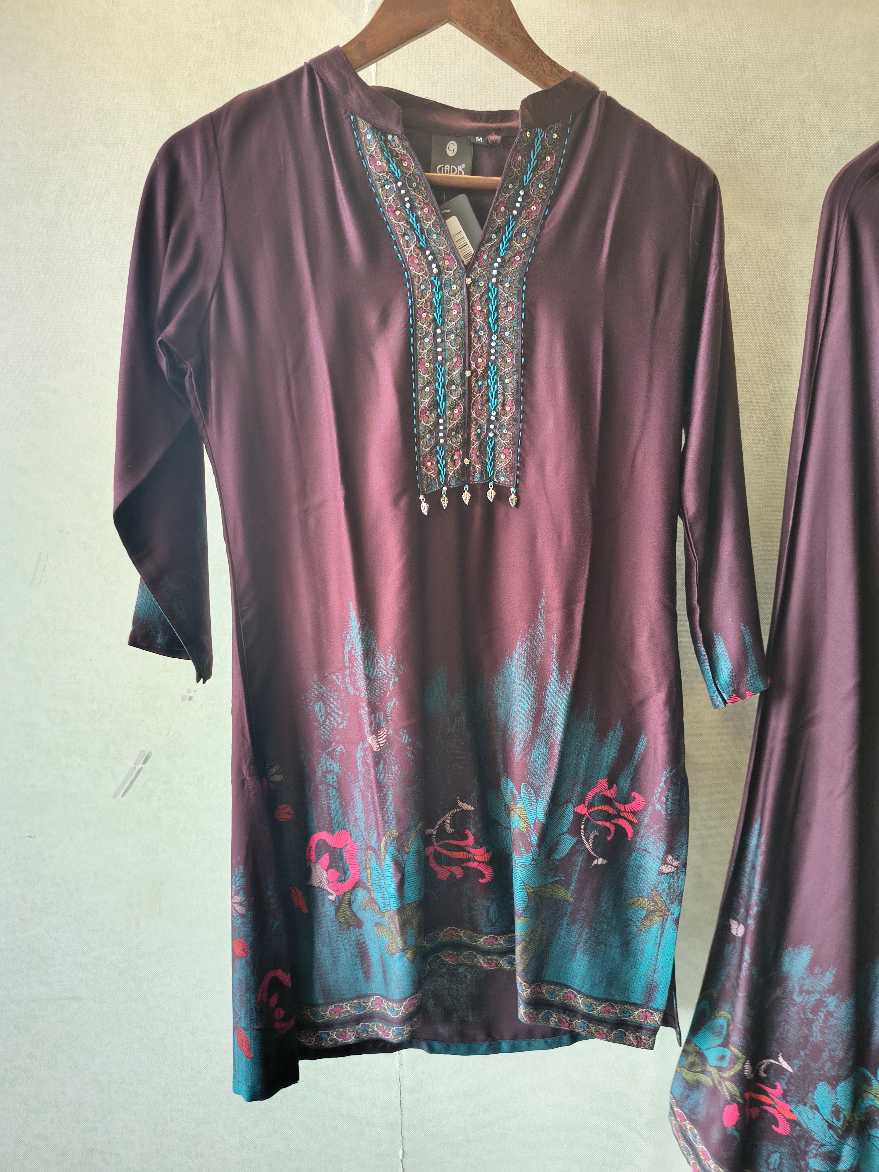 Image of Wine Embellished Premium Silk Co-Ord Set