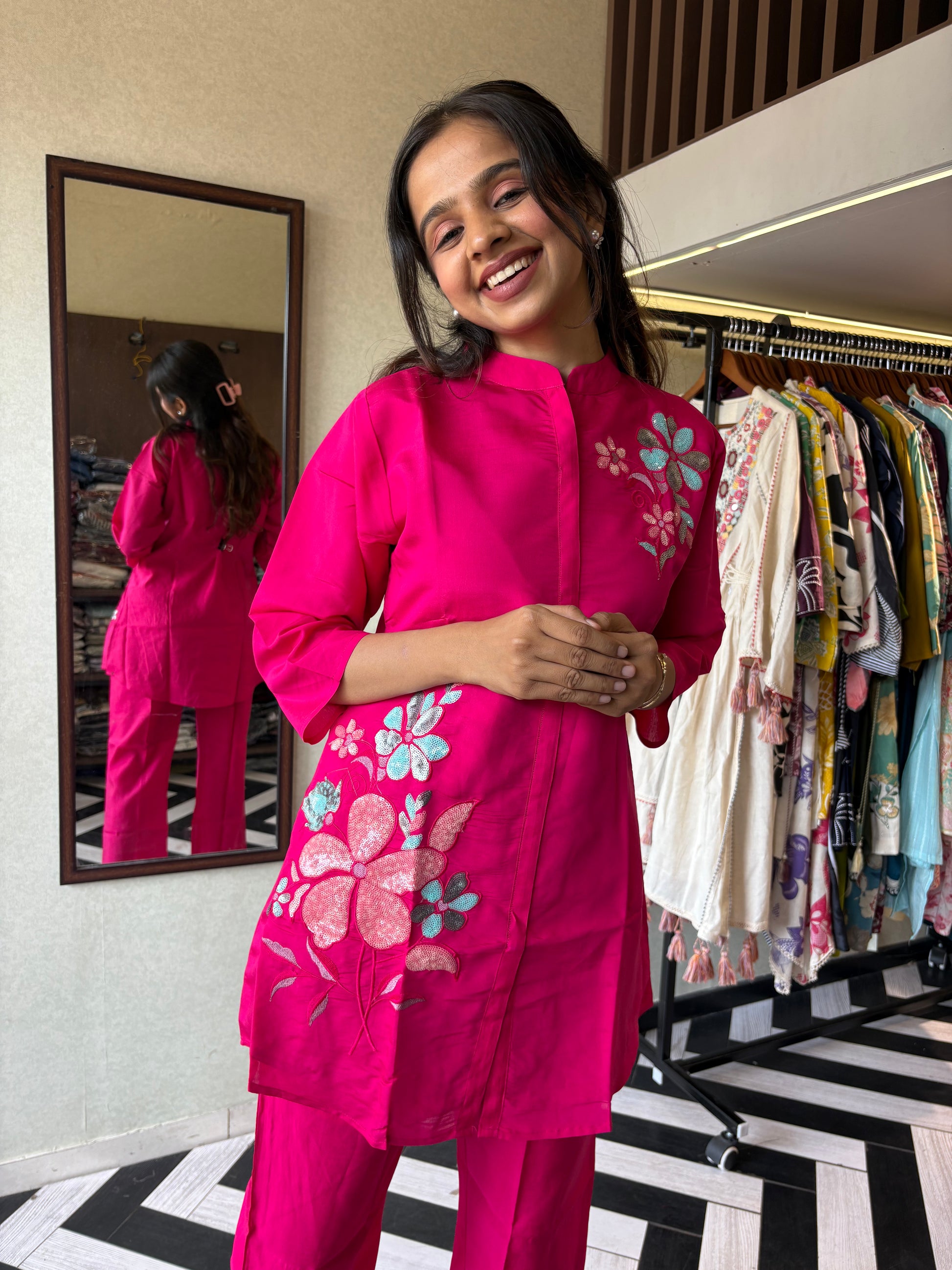 Real Mirror Work. Real Cotton. 
our pure cotton long coord set with original mirror hand work - a classy steal for every wardrobe!