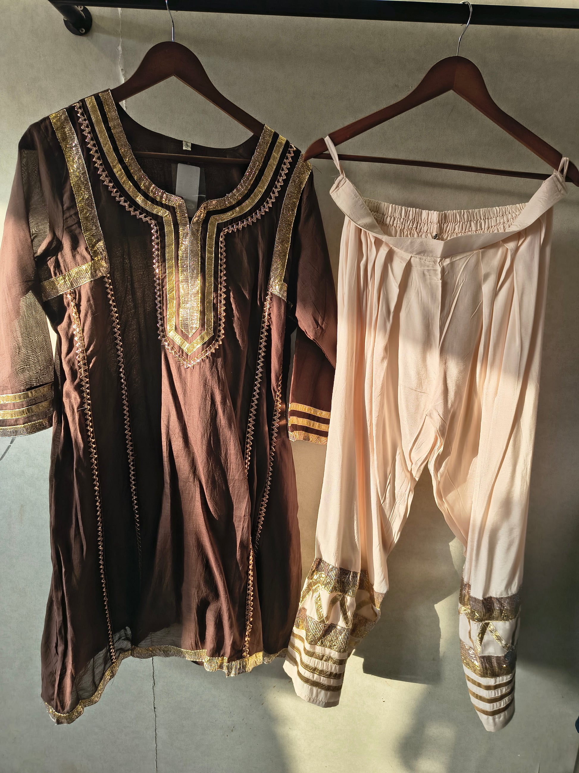 Chocolate Brown Gota Patti Designer Kurta Set with Embellished Dhoti Pants
