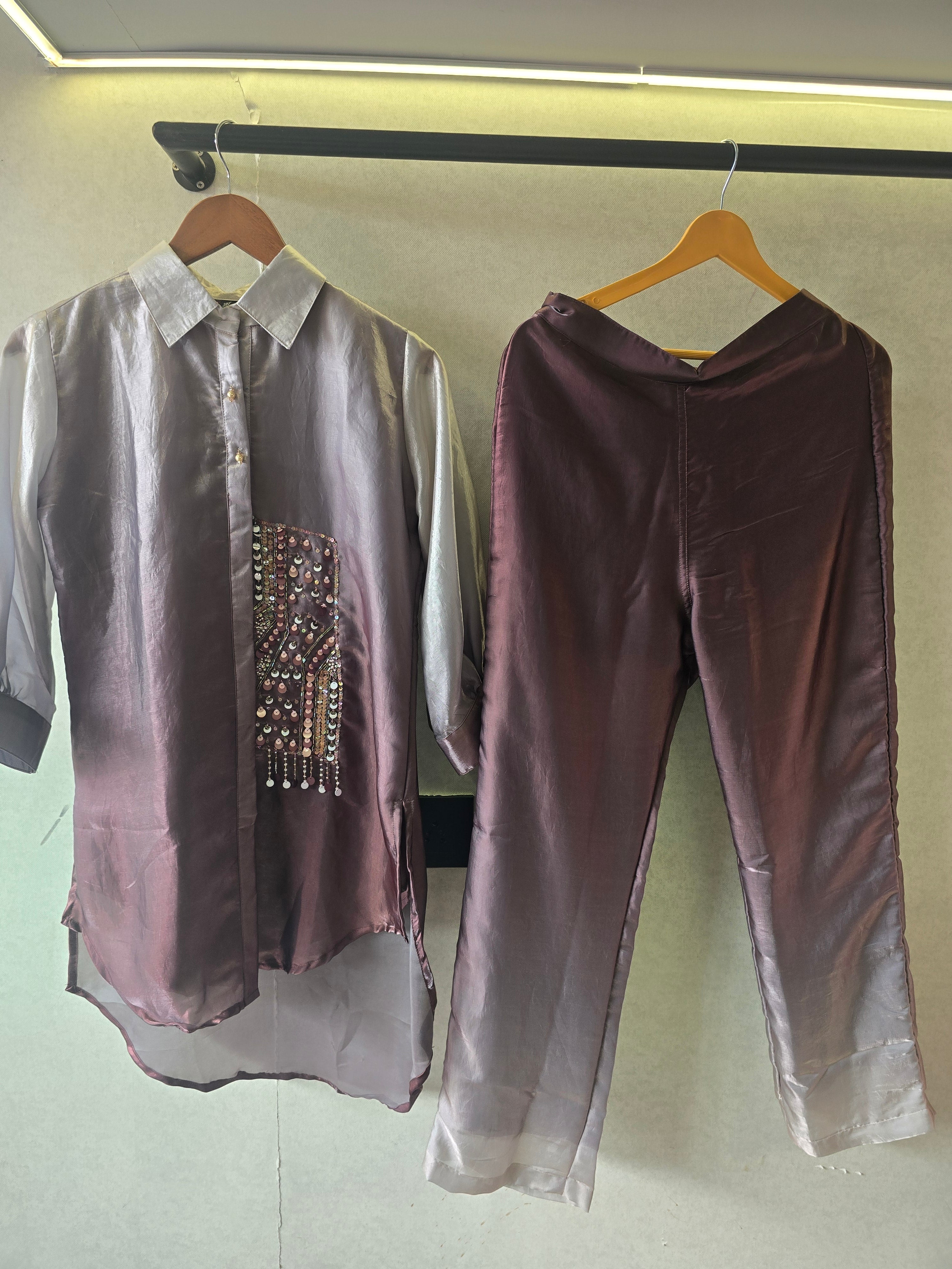 Image of Metallic Ombre Satin Embellished Co-Ord Set