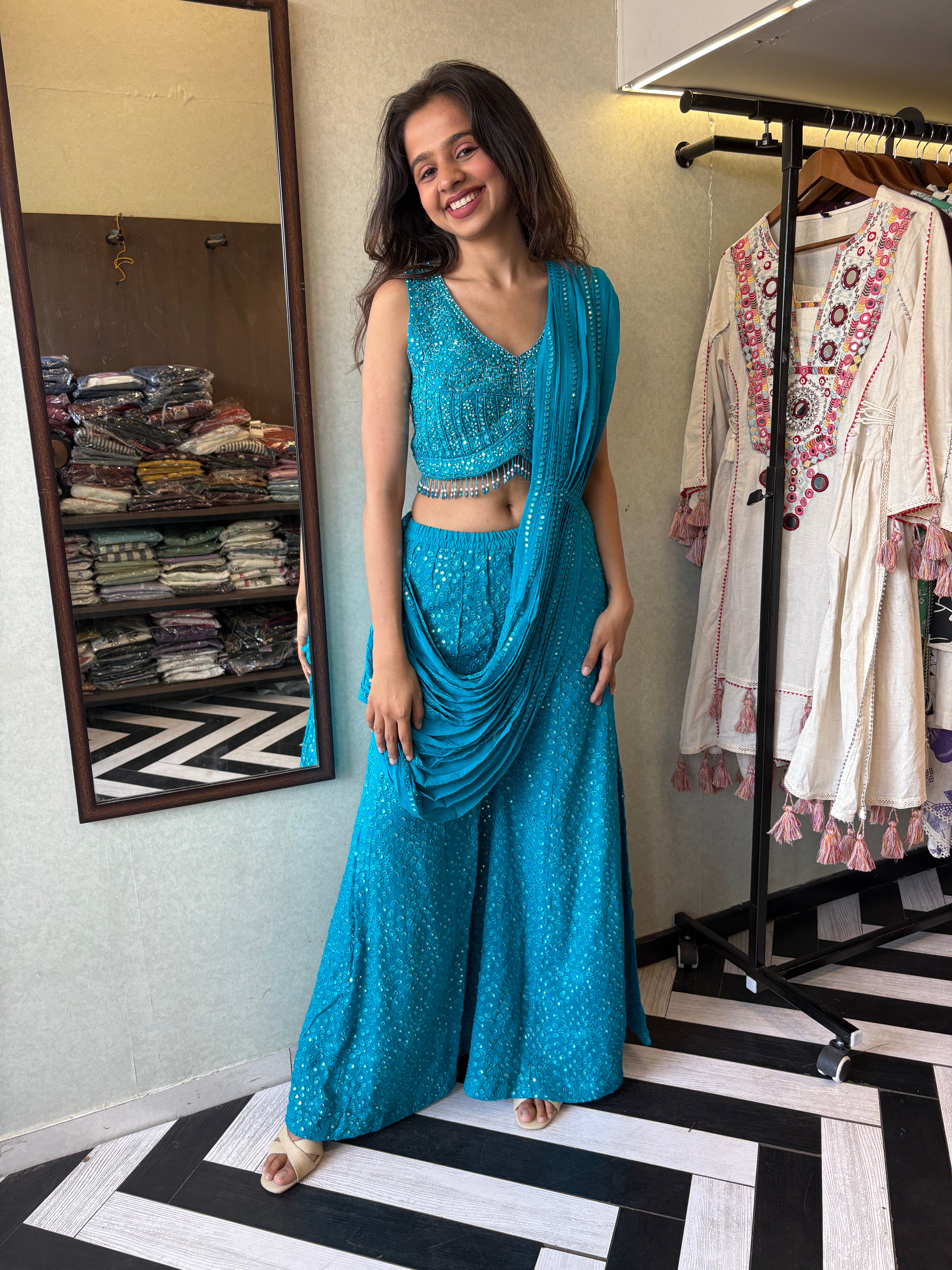 Our Deep Blue Indo-Western Plazzo Set - where bold meets beautiful!