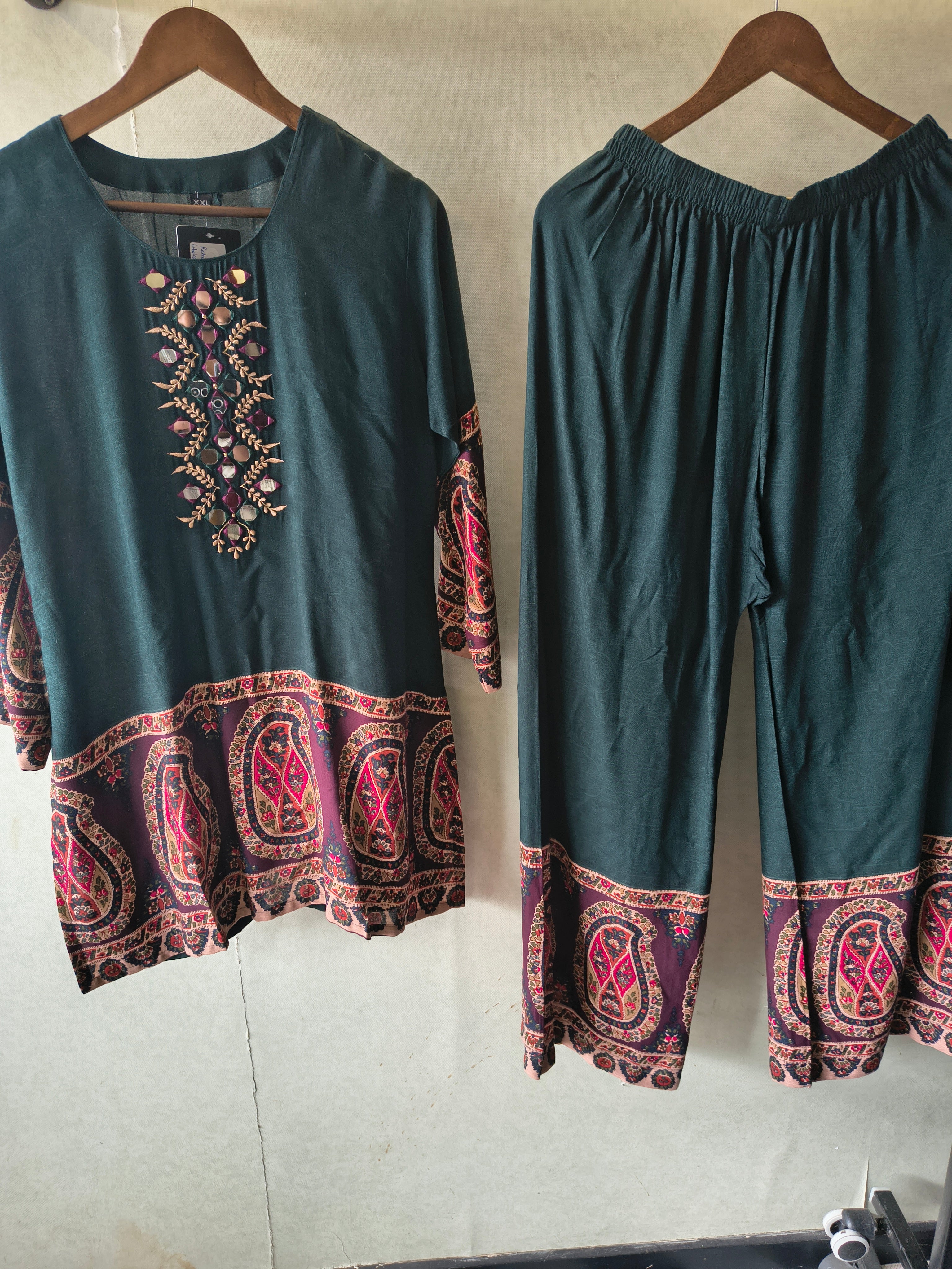 Image of Premium Teal Mirror Work Printed Kurta Pant Co-Ord Set