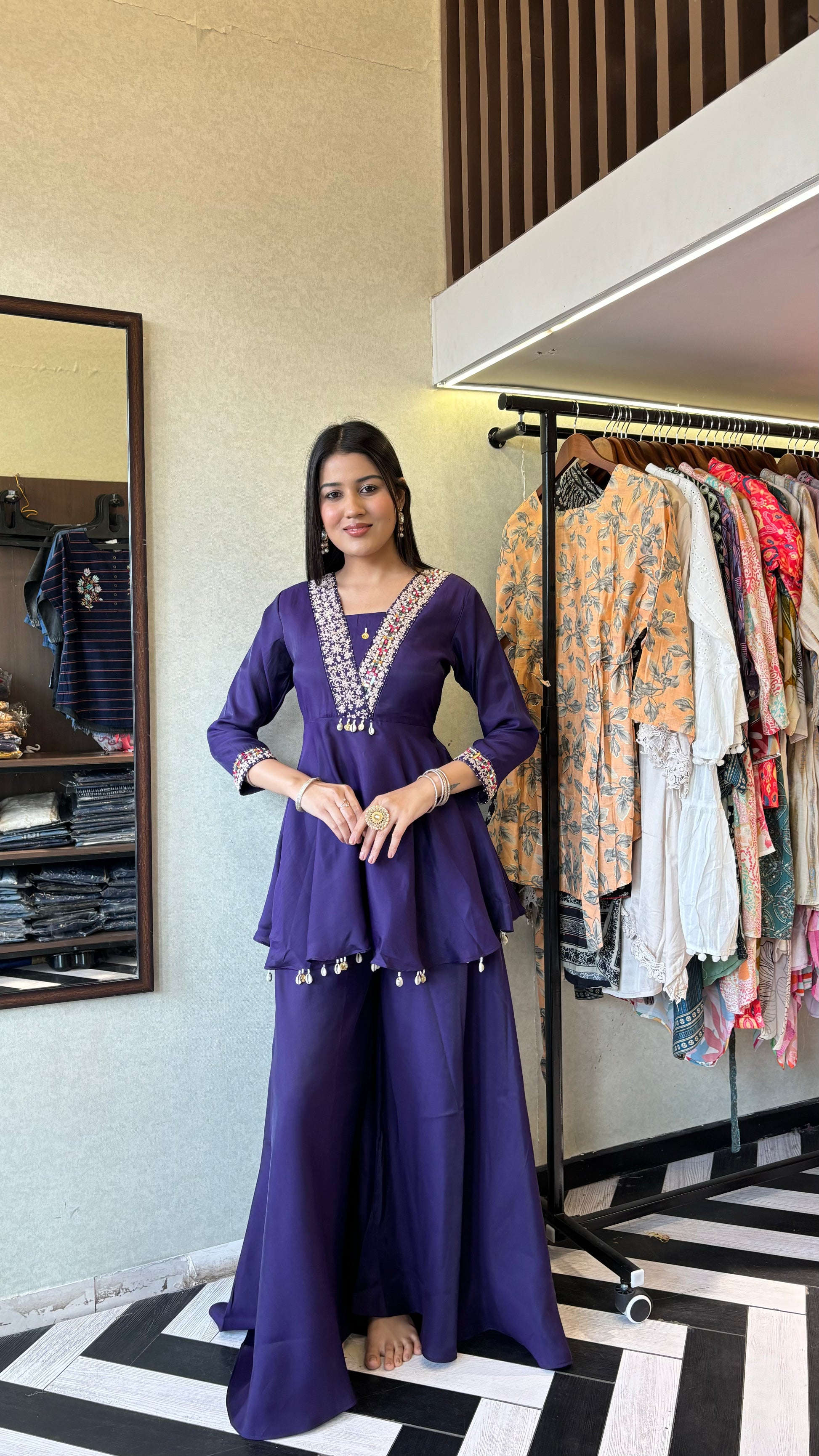 Pure Rayon Indo Western Piece with Hand work