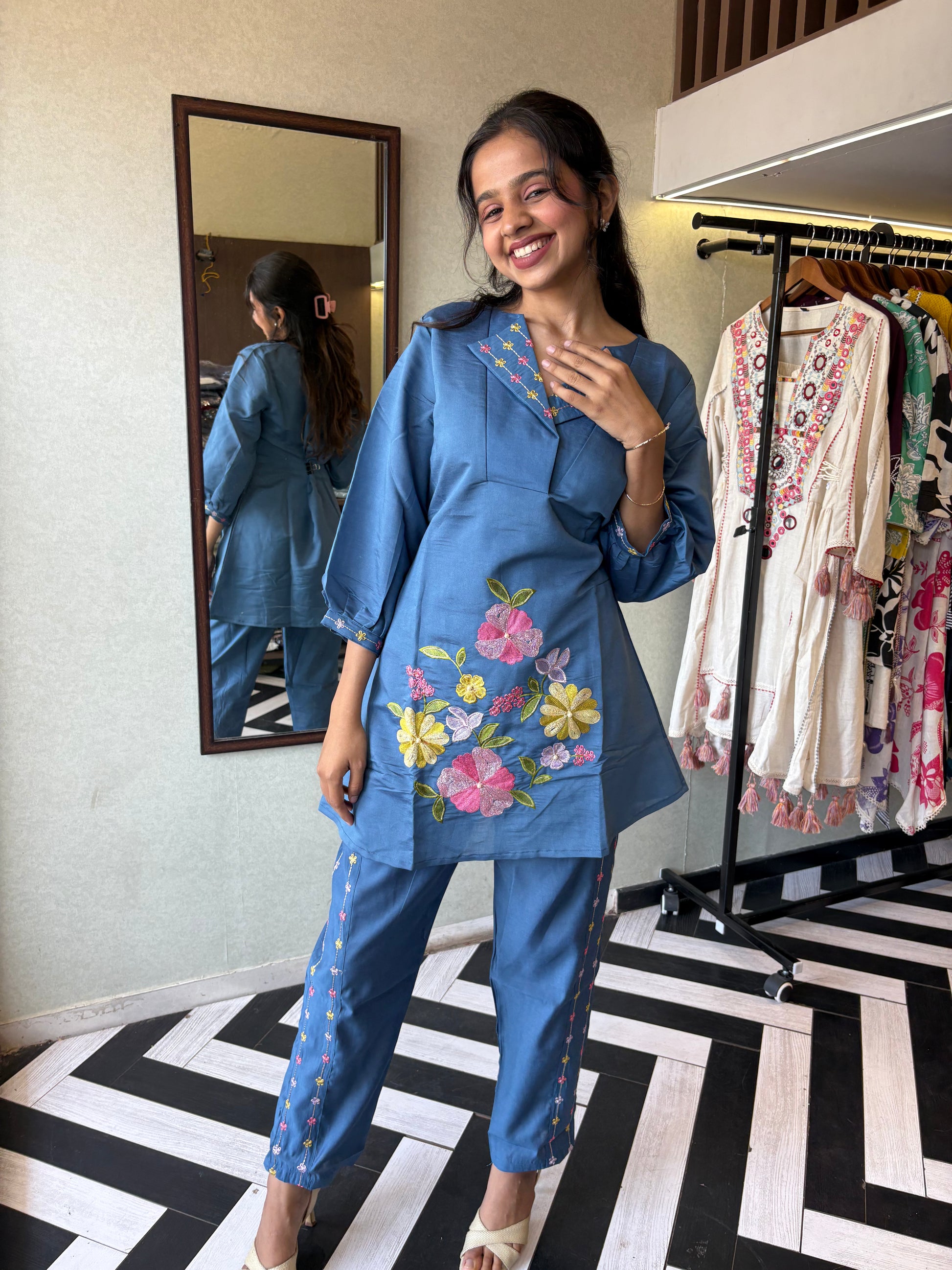 Pure cotton 2-piece coord set, featuring elegant embroidery work!