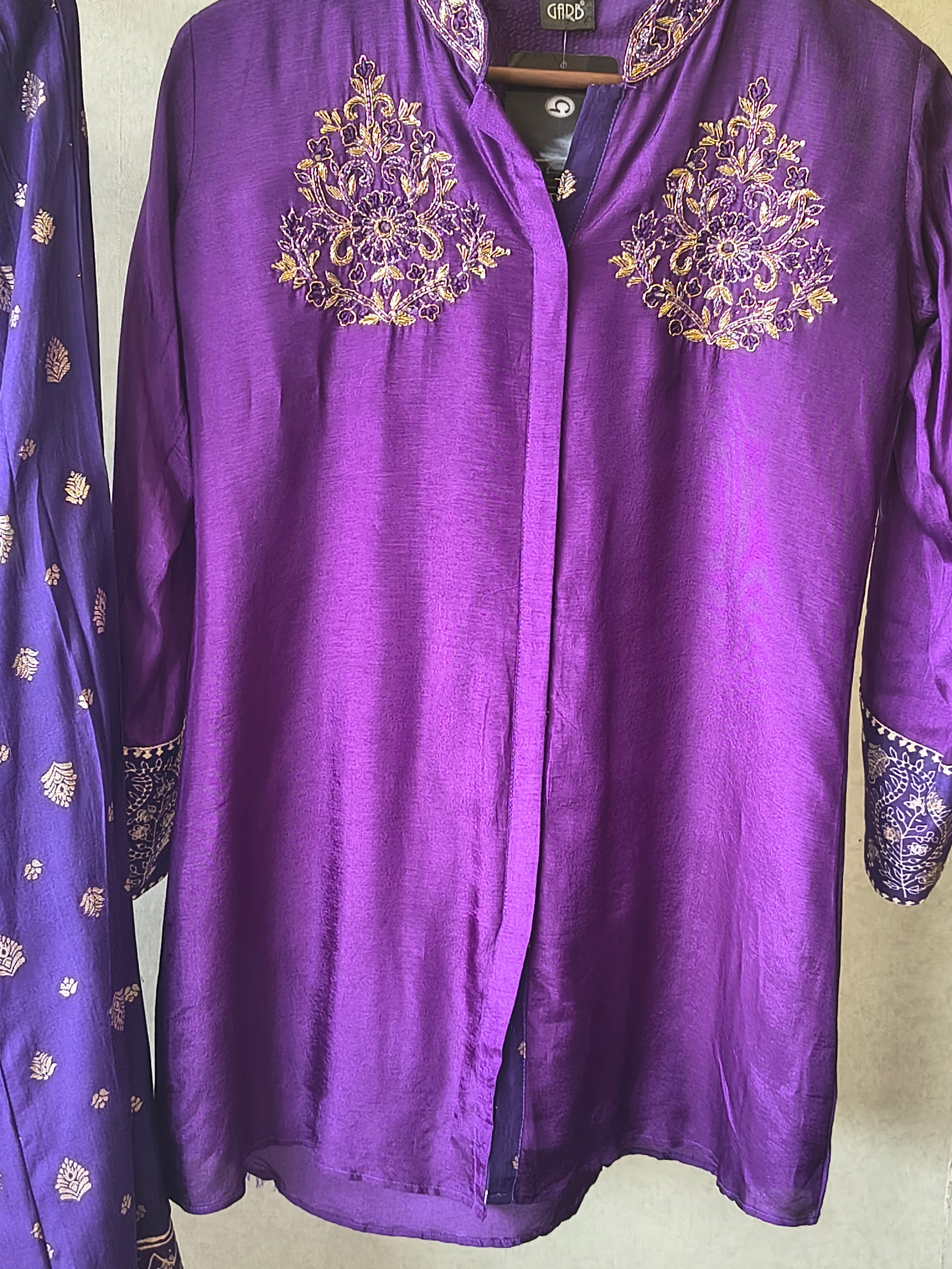 Image of Royal Purple Designer Embroidered Co-Ord Set with Printed Palazzo