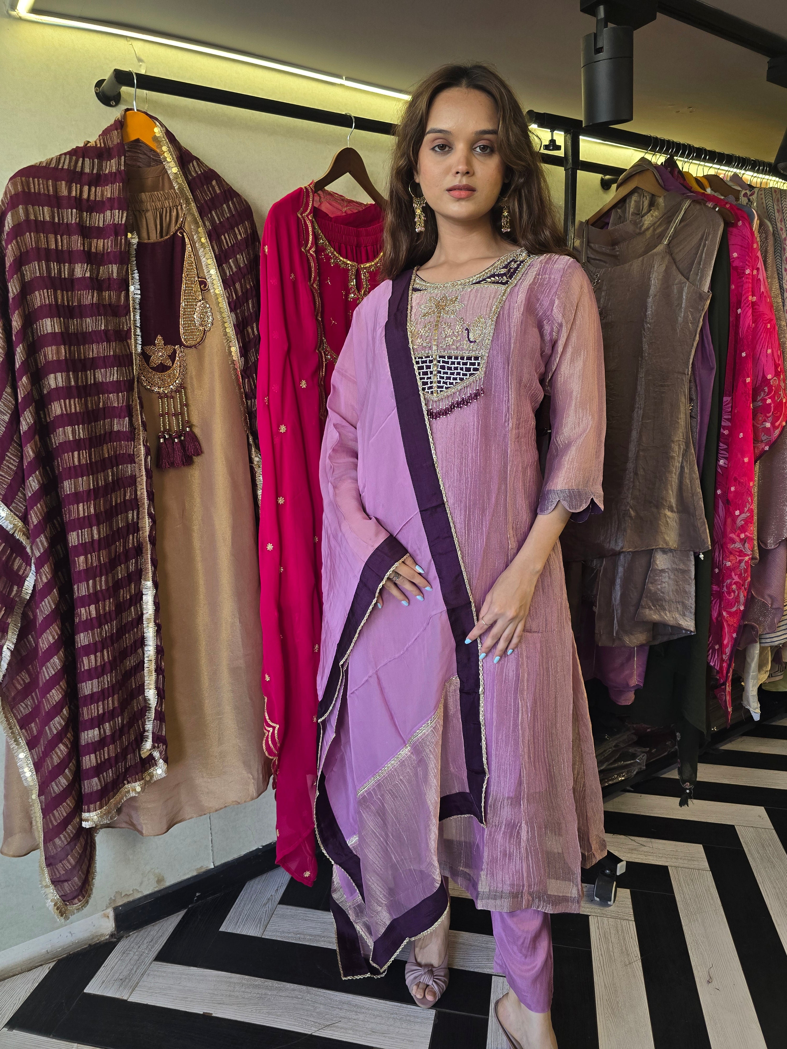Image of Pure Soft Tissue Anarkali Kurti Set