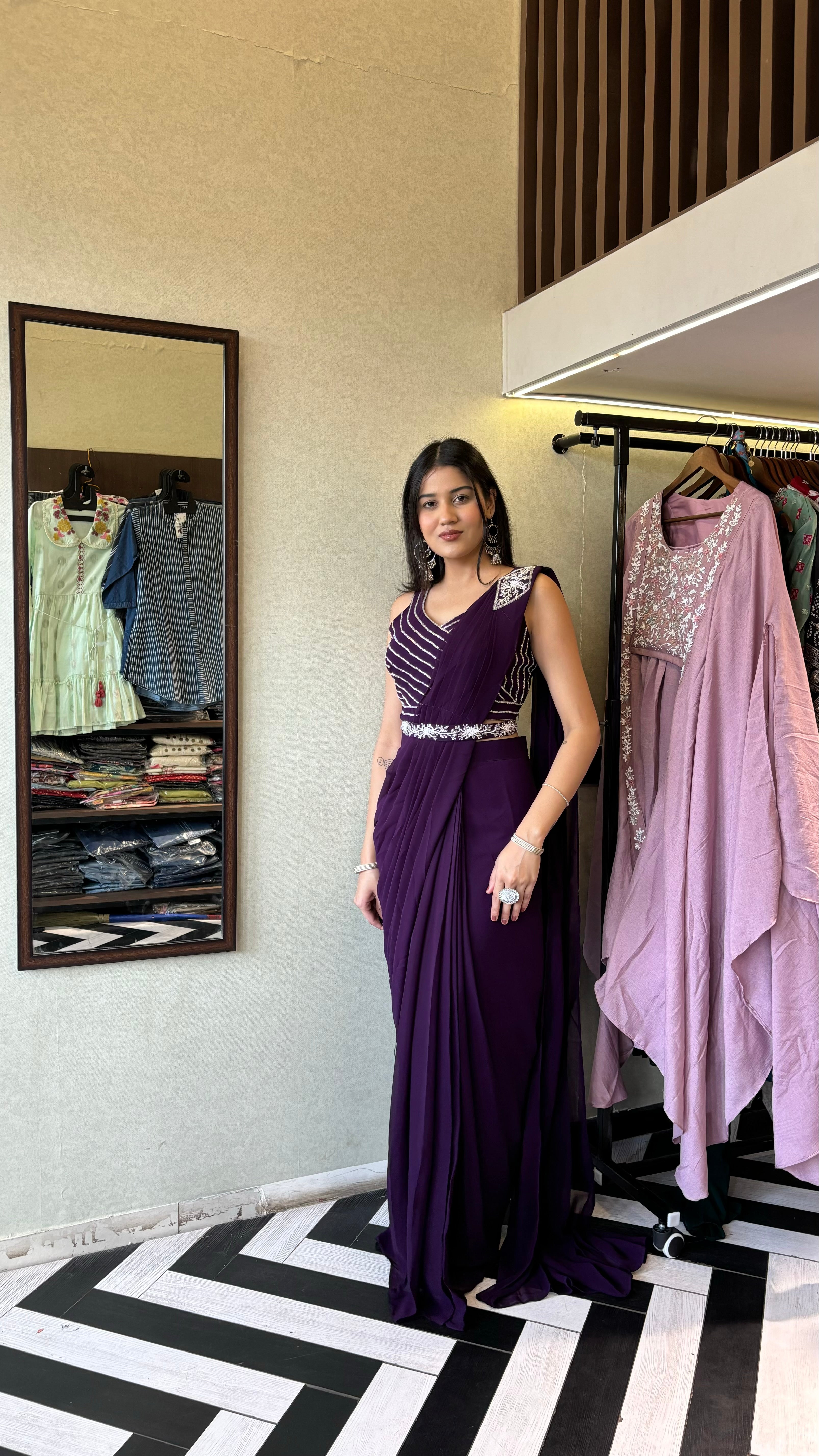 Image of Pure Georgette Saree Style Indo western