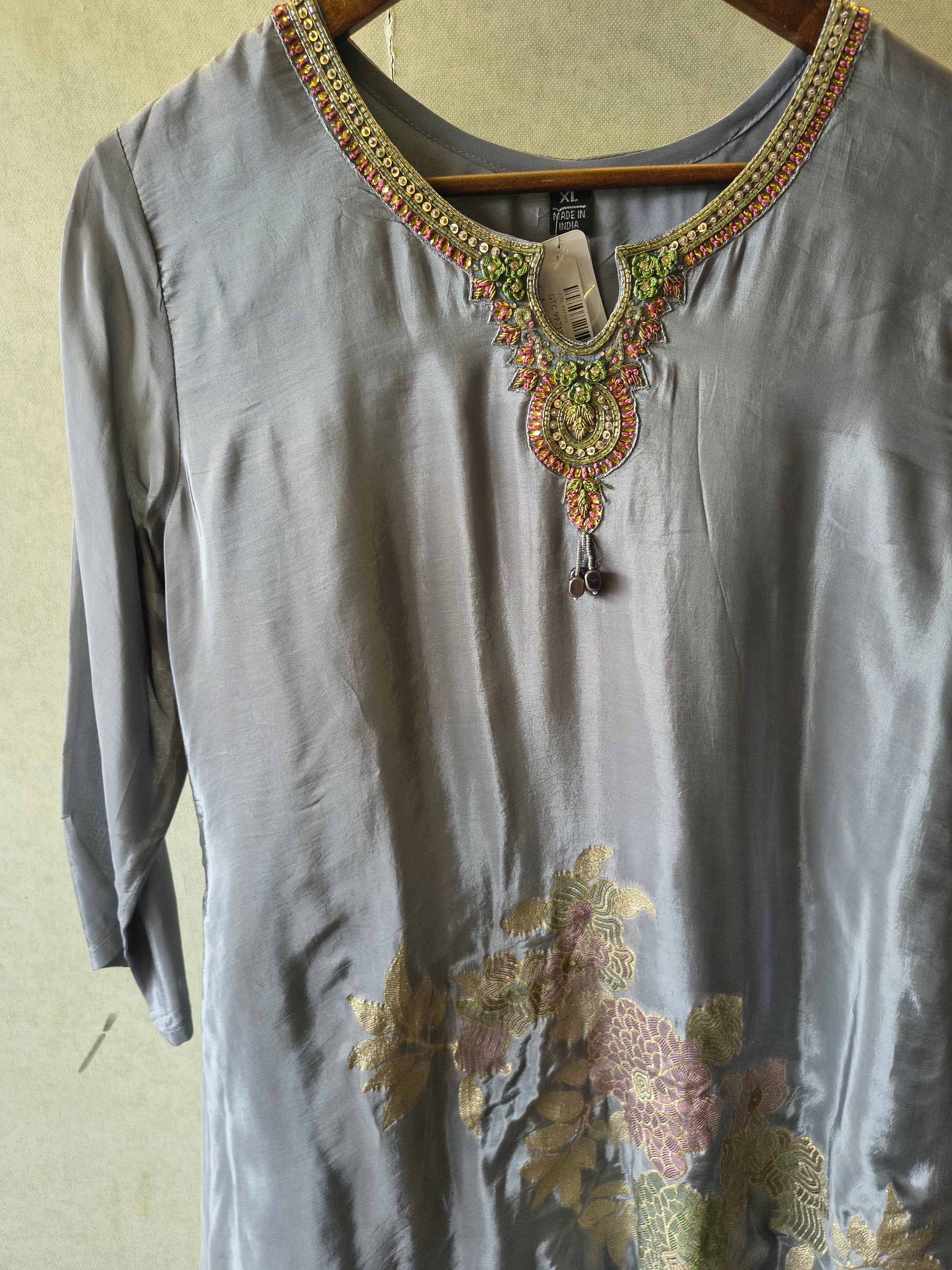 Grey Embroidered Premium Silk Co-Ord Set