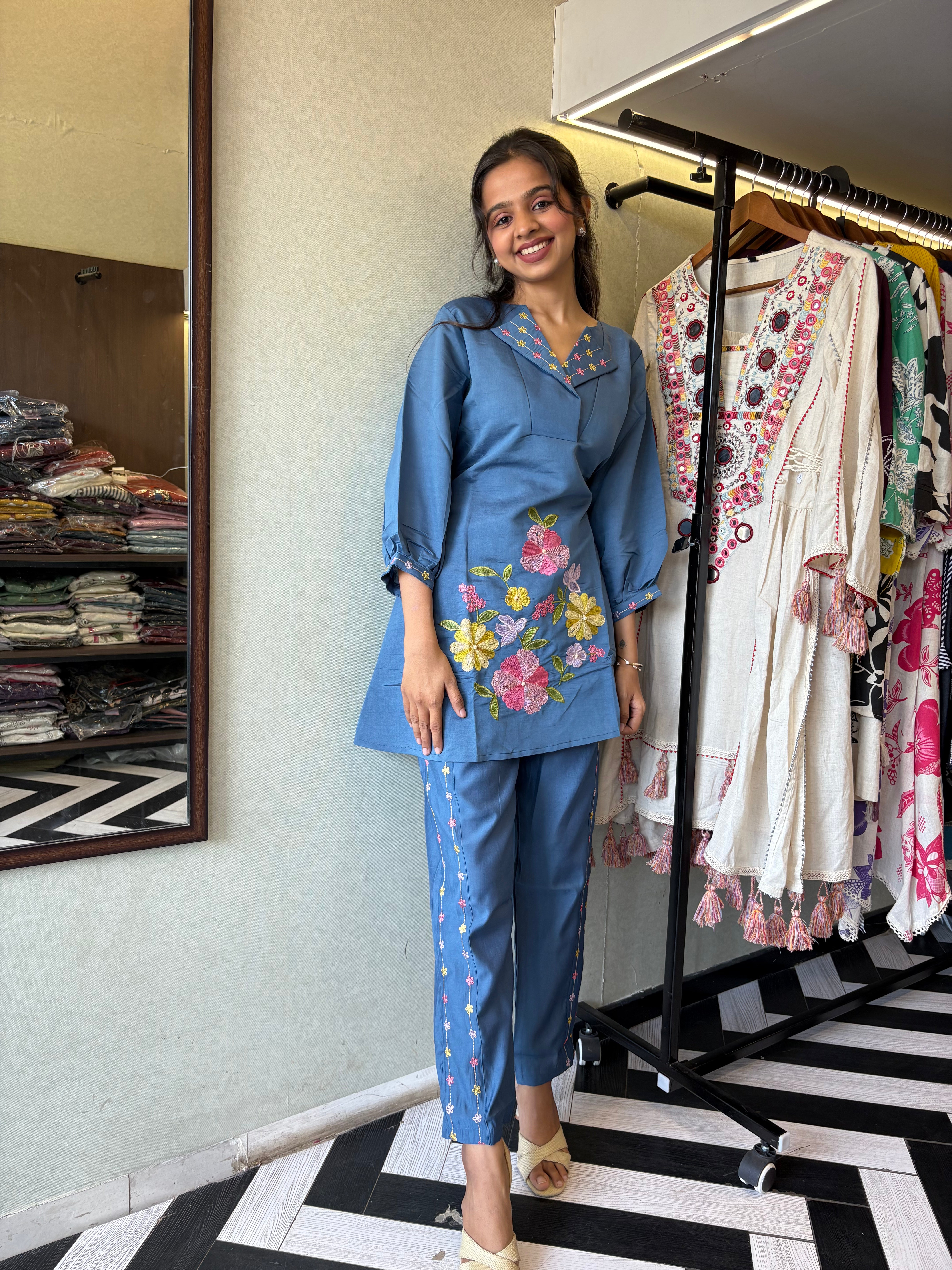 Pure cotton 2-piece coord set, featuring elegant embroidery work!