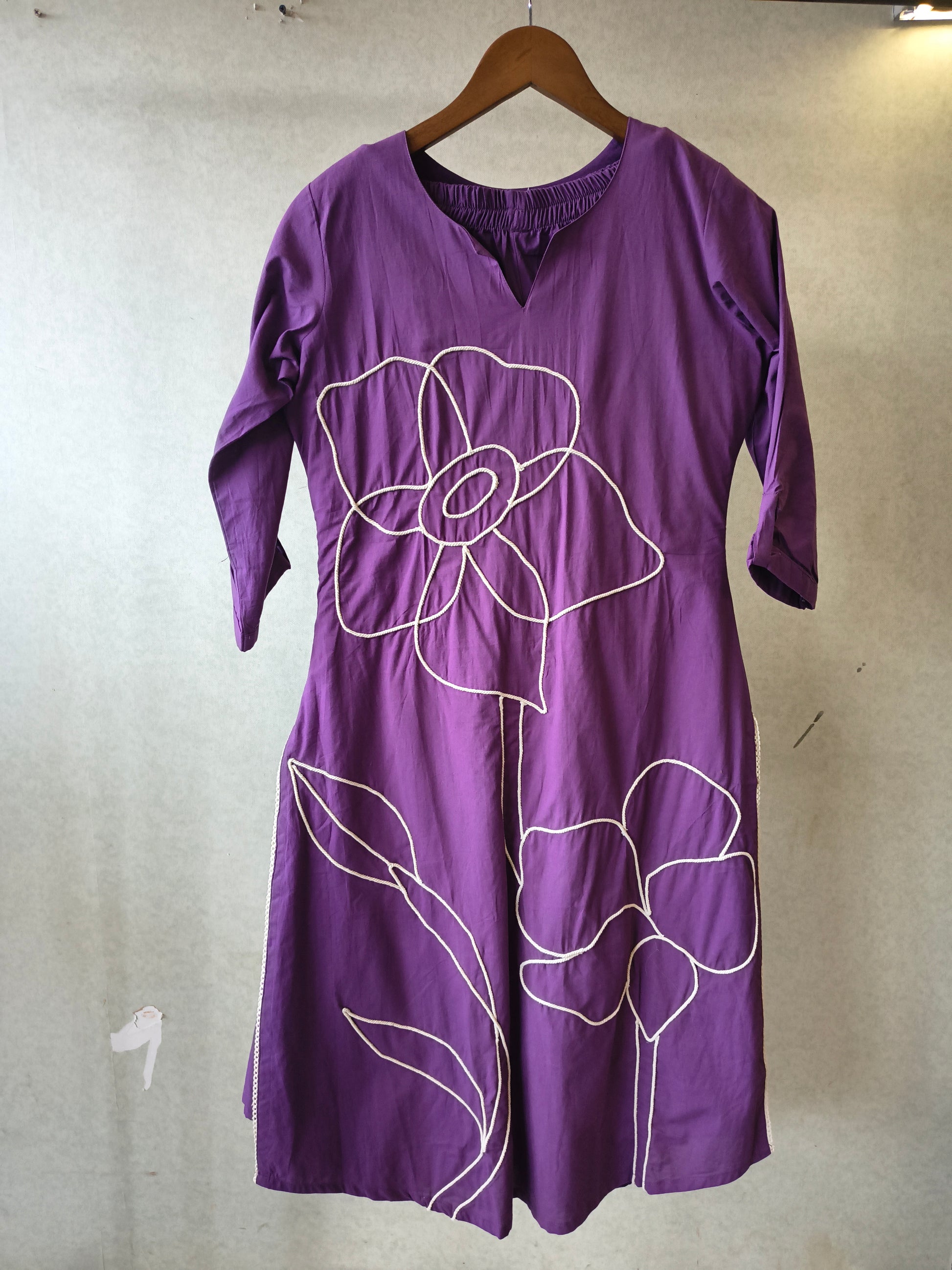 Royal Purple Floral Embroidered Cotton Kurta Set with Straight Pants