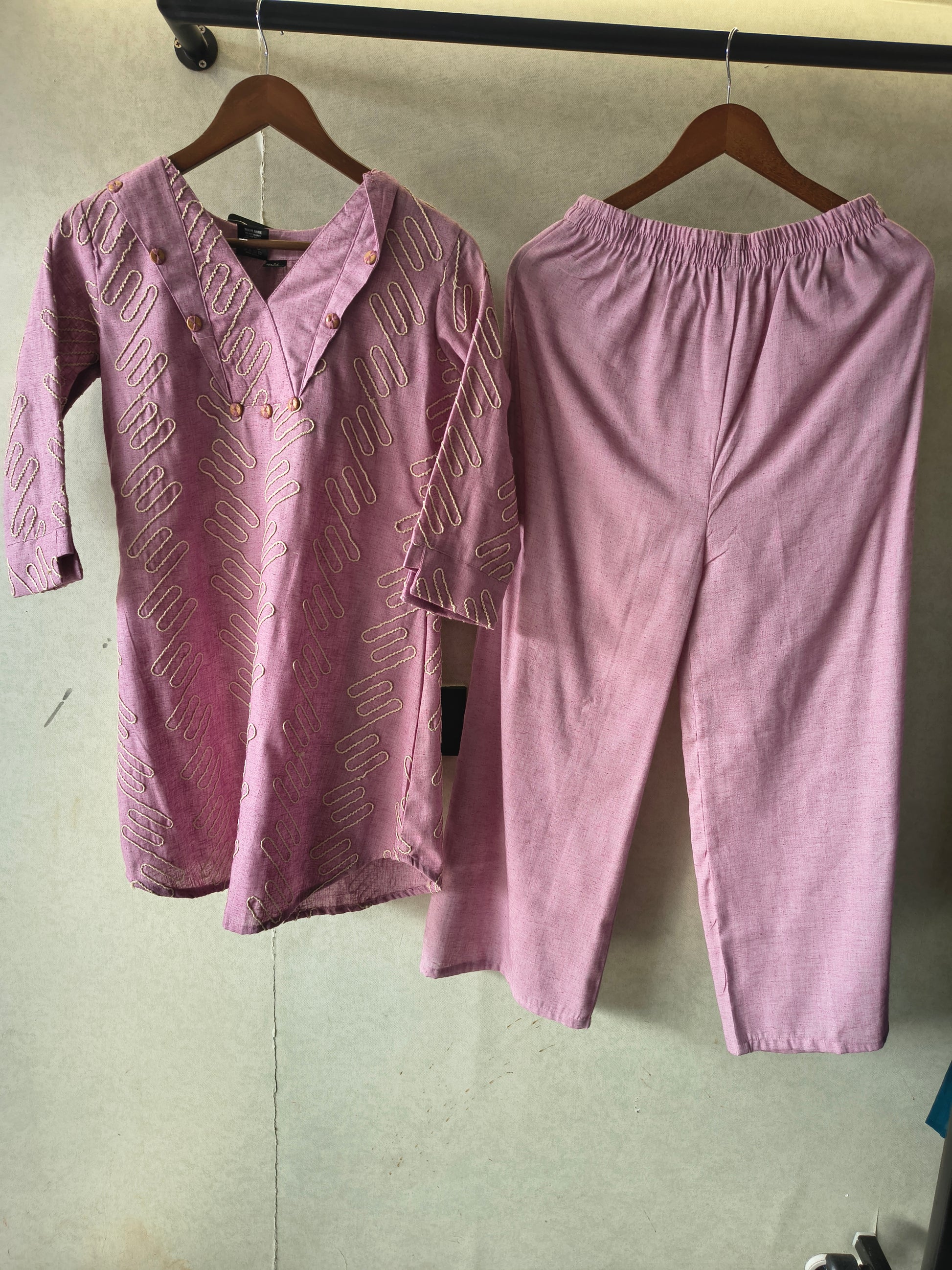 Dusty Rose Embroidered V-Neck Designer Kurta Pant Co-Ord Set