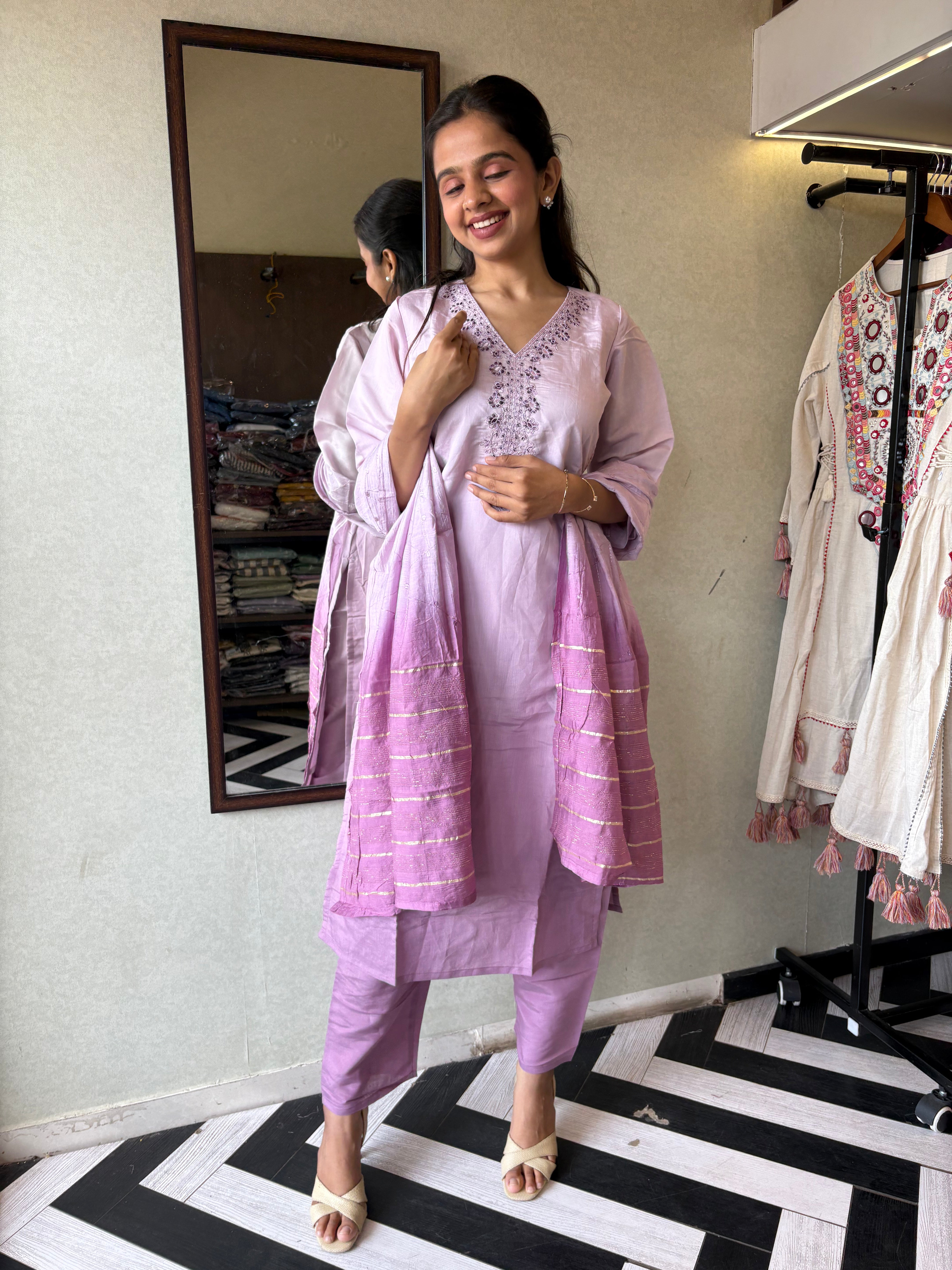 Image of Elegance in Every Thread - Premium Silk Kurti Set Just for You!
Crafted from pure silk, this 3-piece kurti set comes with gorgeous center hand embroidery - perfect for special occasions or elegant daily wear.