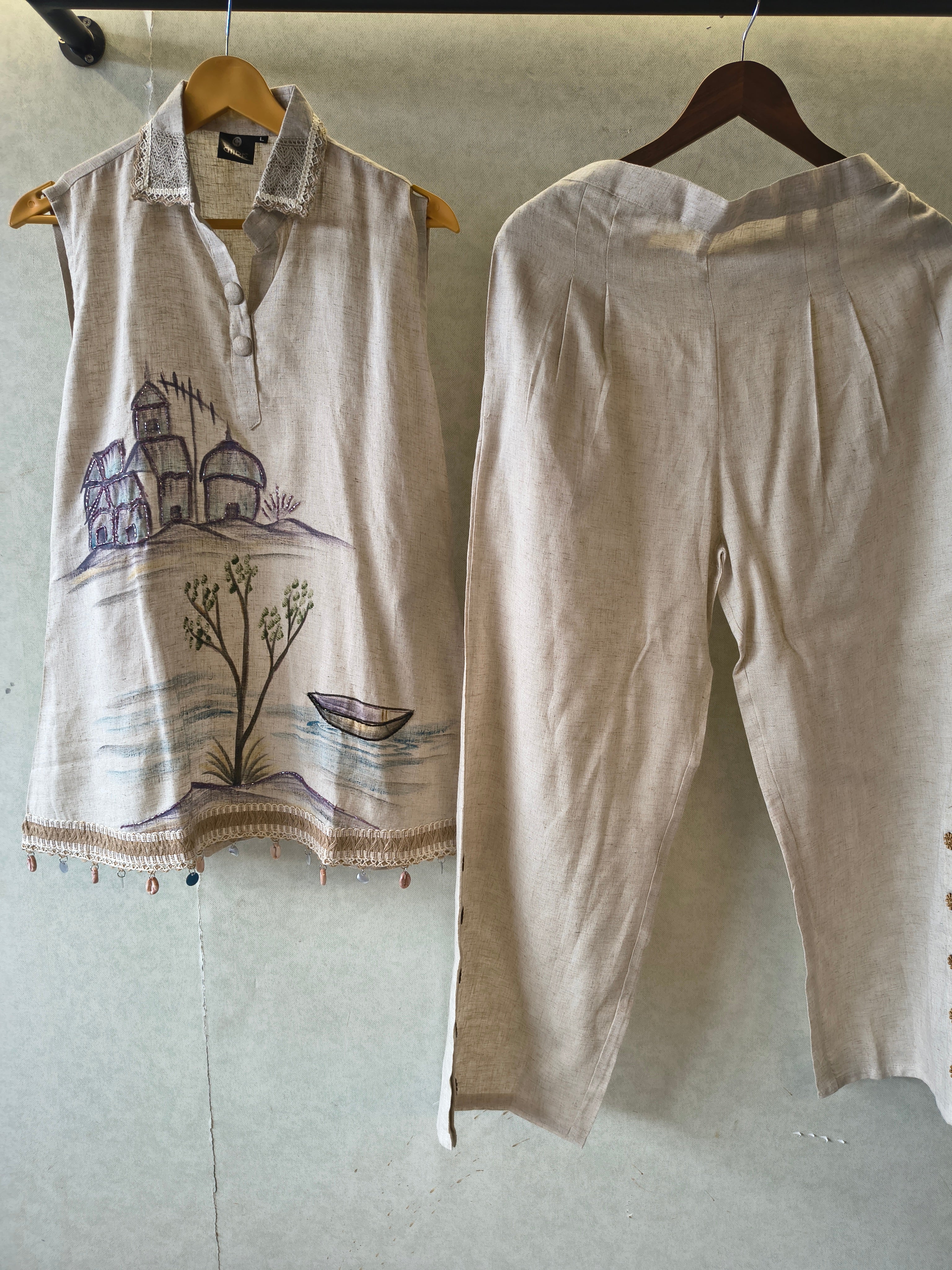 Image of Natural Linen Scenic Art Co-Ord Set