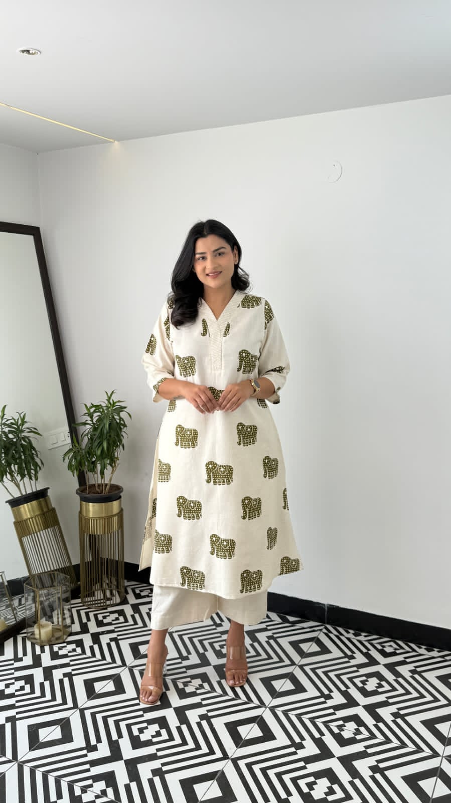 Image of Explore Breathable & Embroidered and beautiful elephant print all over kurti Co-ord Sets your go-to for any occasion