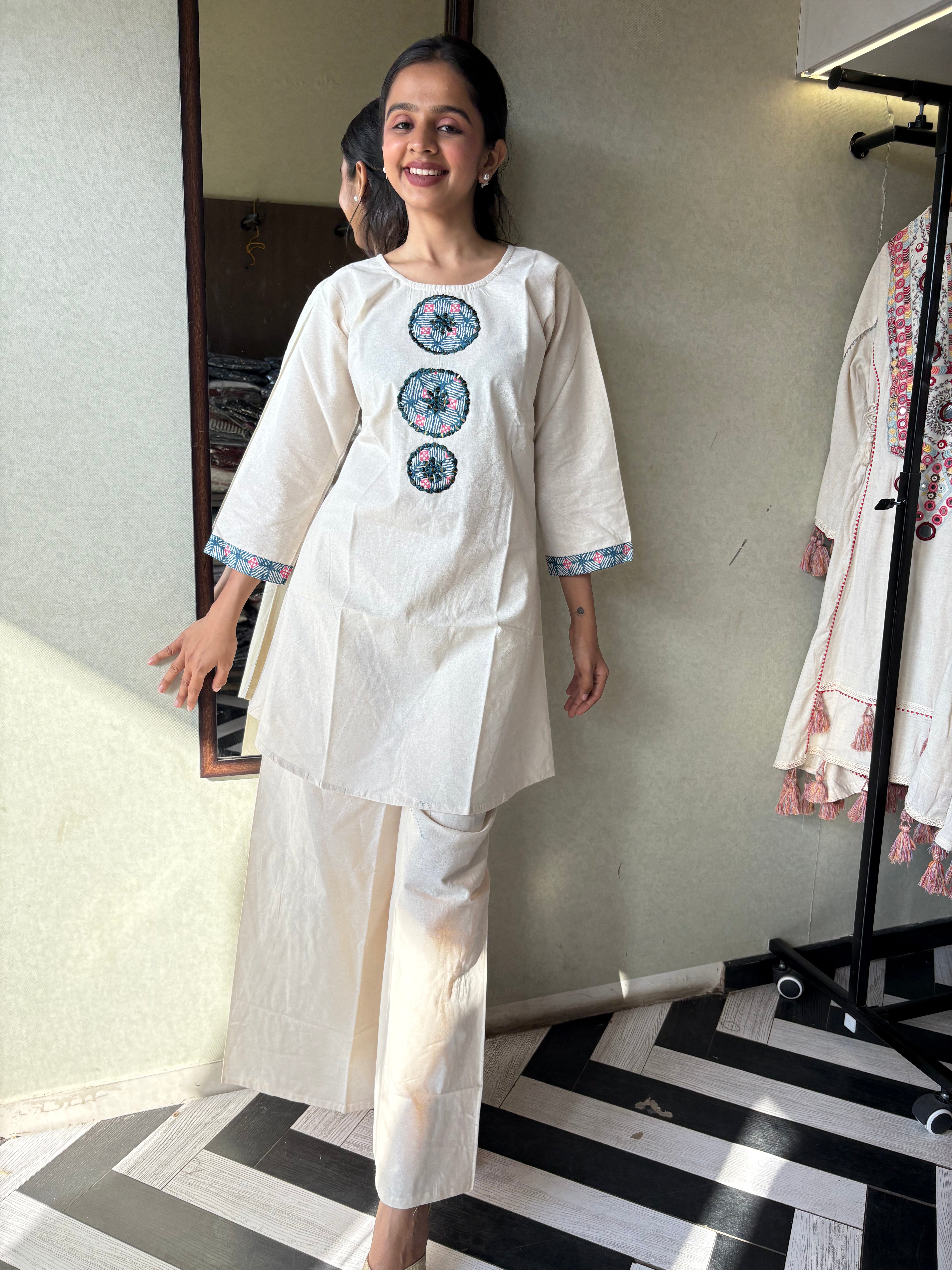 Image of Pure Khadi Cotton 2 Piece Embroidery Set