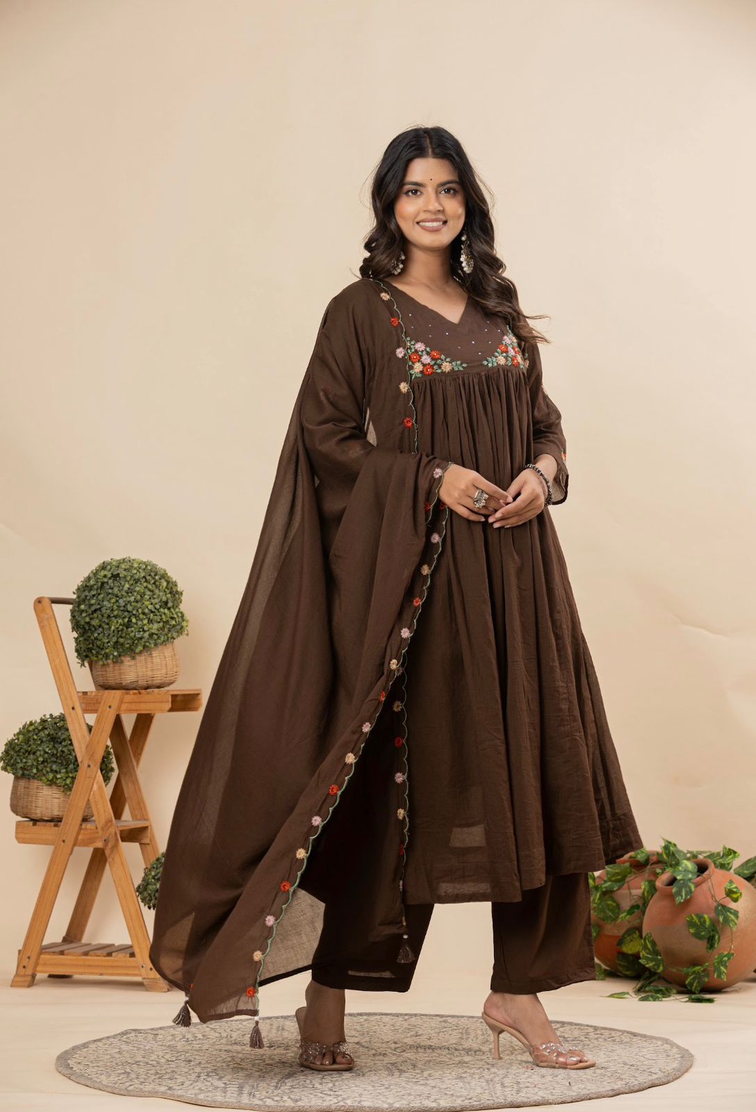 Pure Mull Chanderi Cotton Anarkali Set