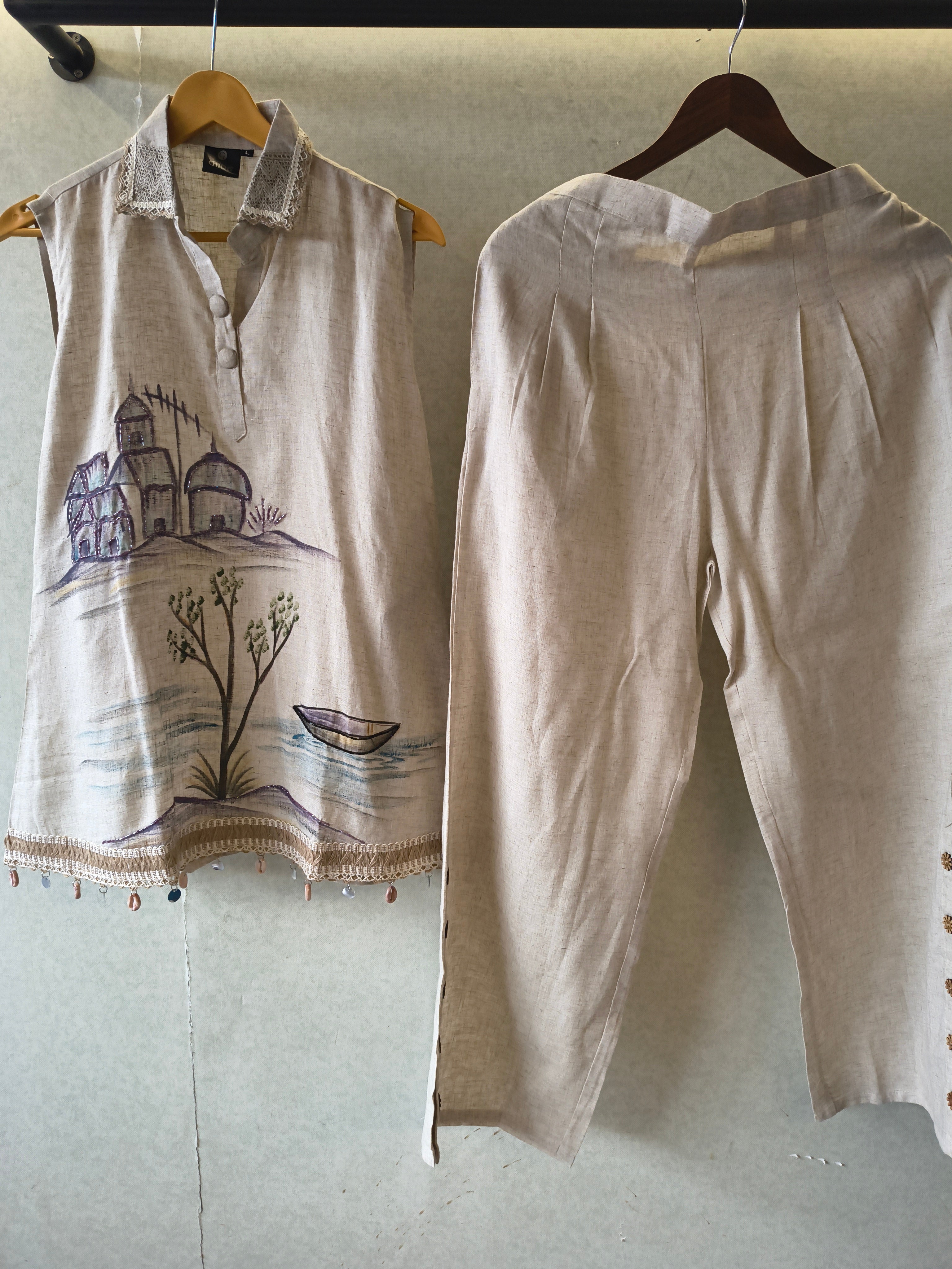 Image of Natural Linen Scenic Art Co-Ord Set