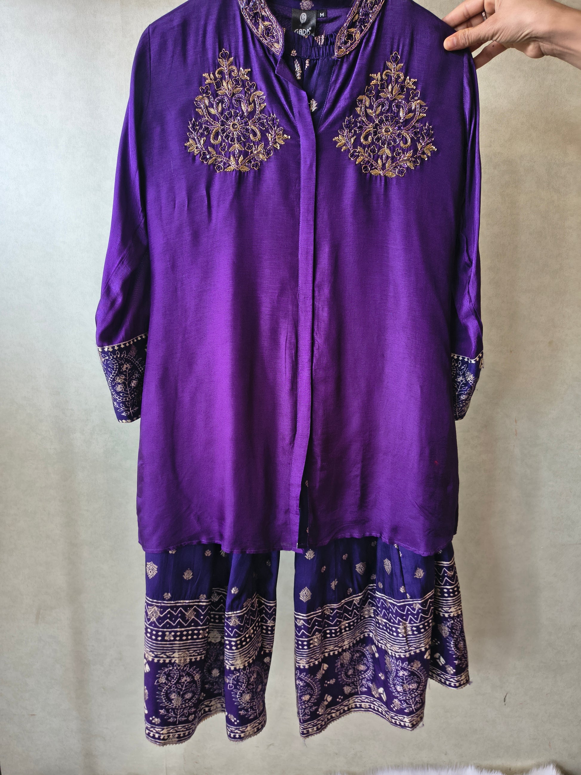 Royal Purple Designer Embroidered Co-Ord Set with Printed Palazzo