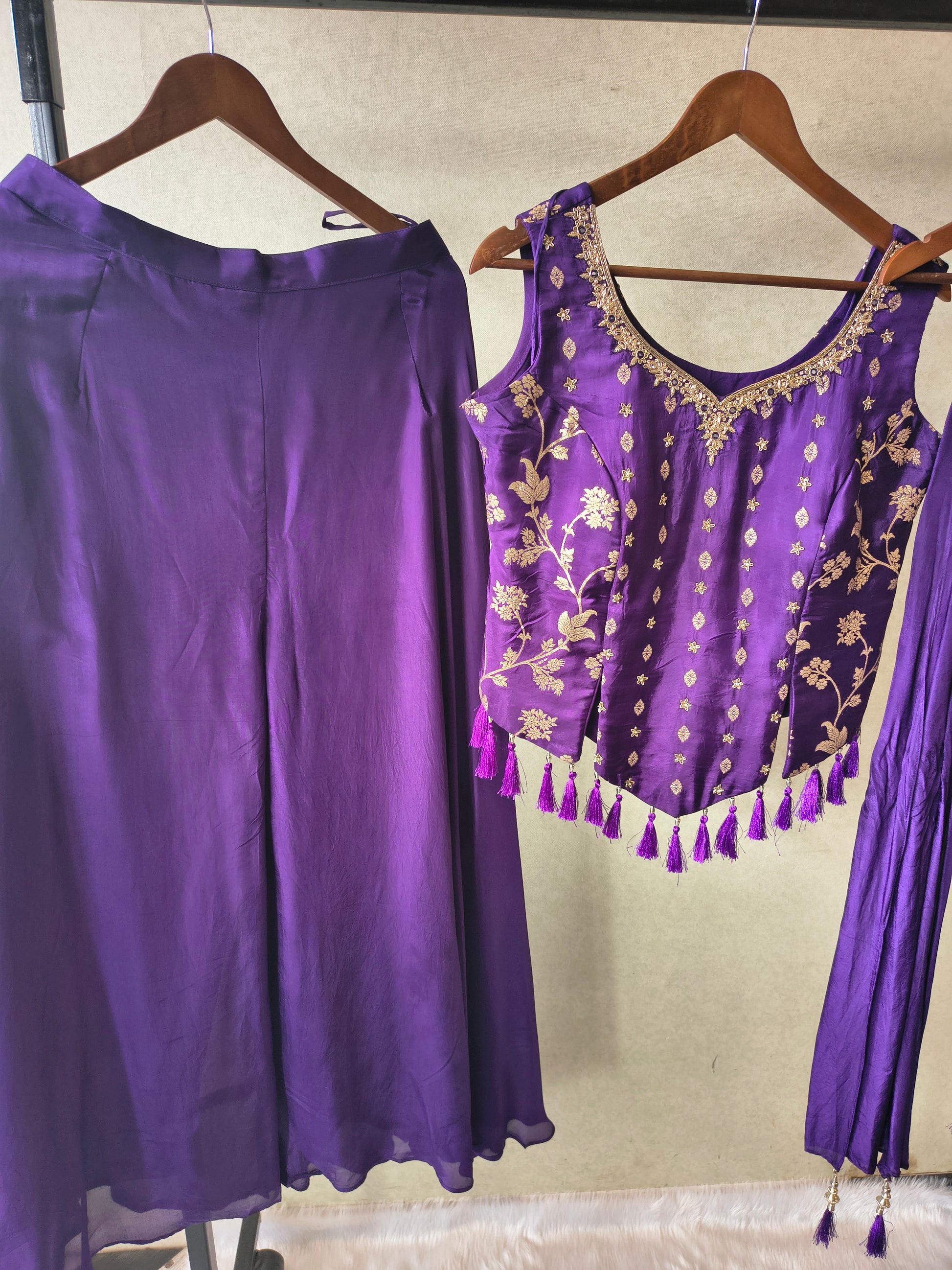 Premium Royal Purple 3-Piece Designer Lehenga Set with Zari Embroidered Peplum Blouse & Dupatta