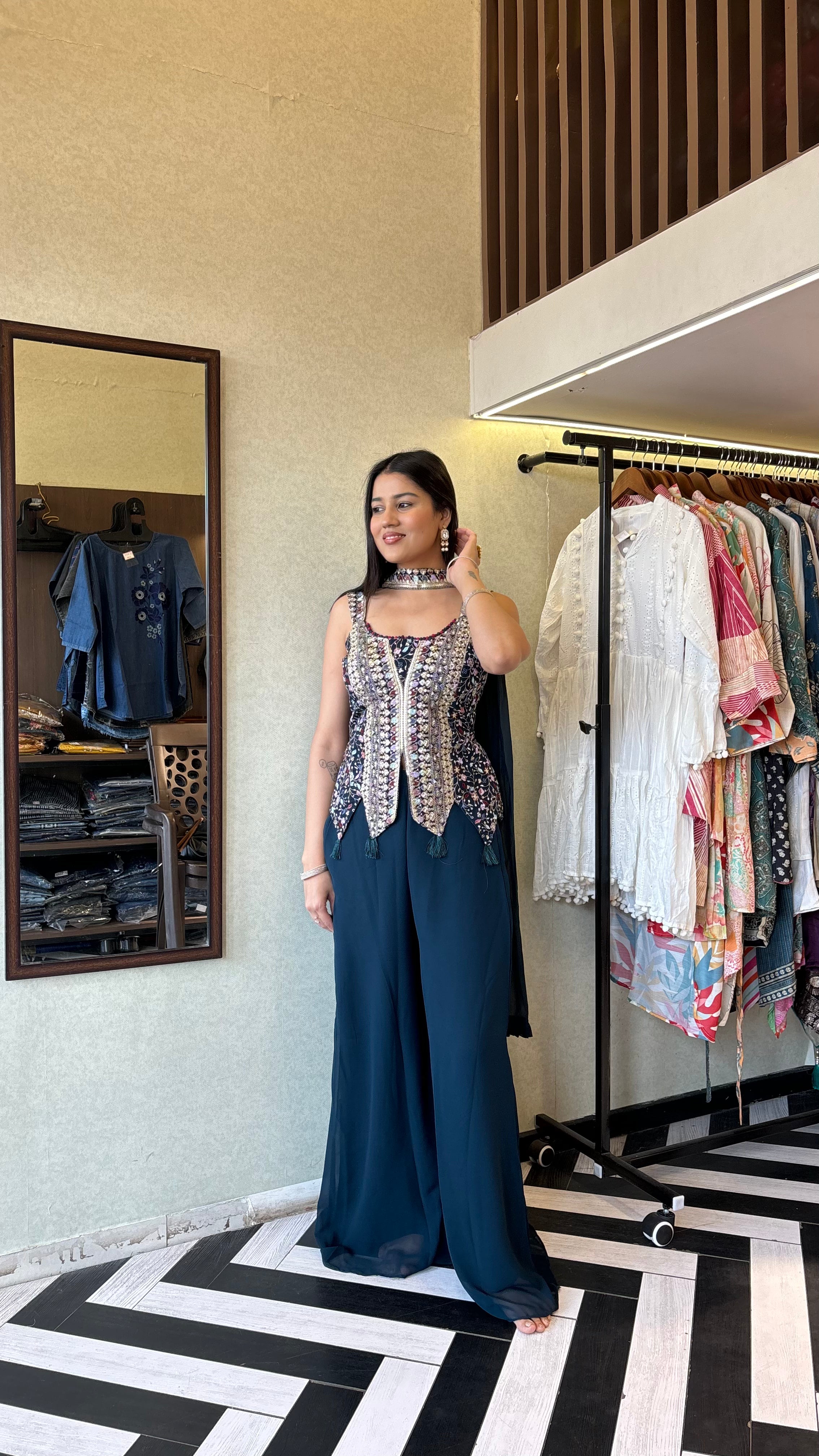 Image of Pure Georgette 3 Piece Set with Hand work