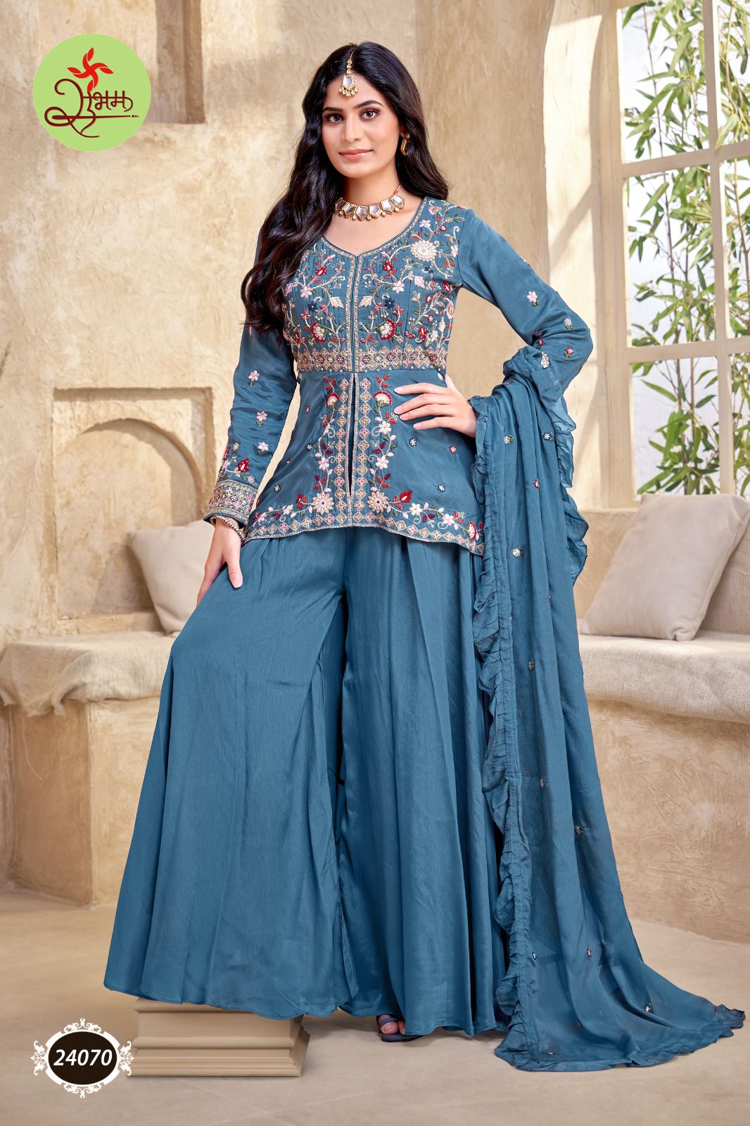 Image of Pure Silk Designer 3 Piece Indo Western Set