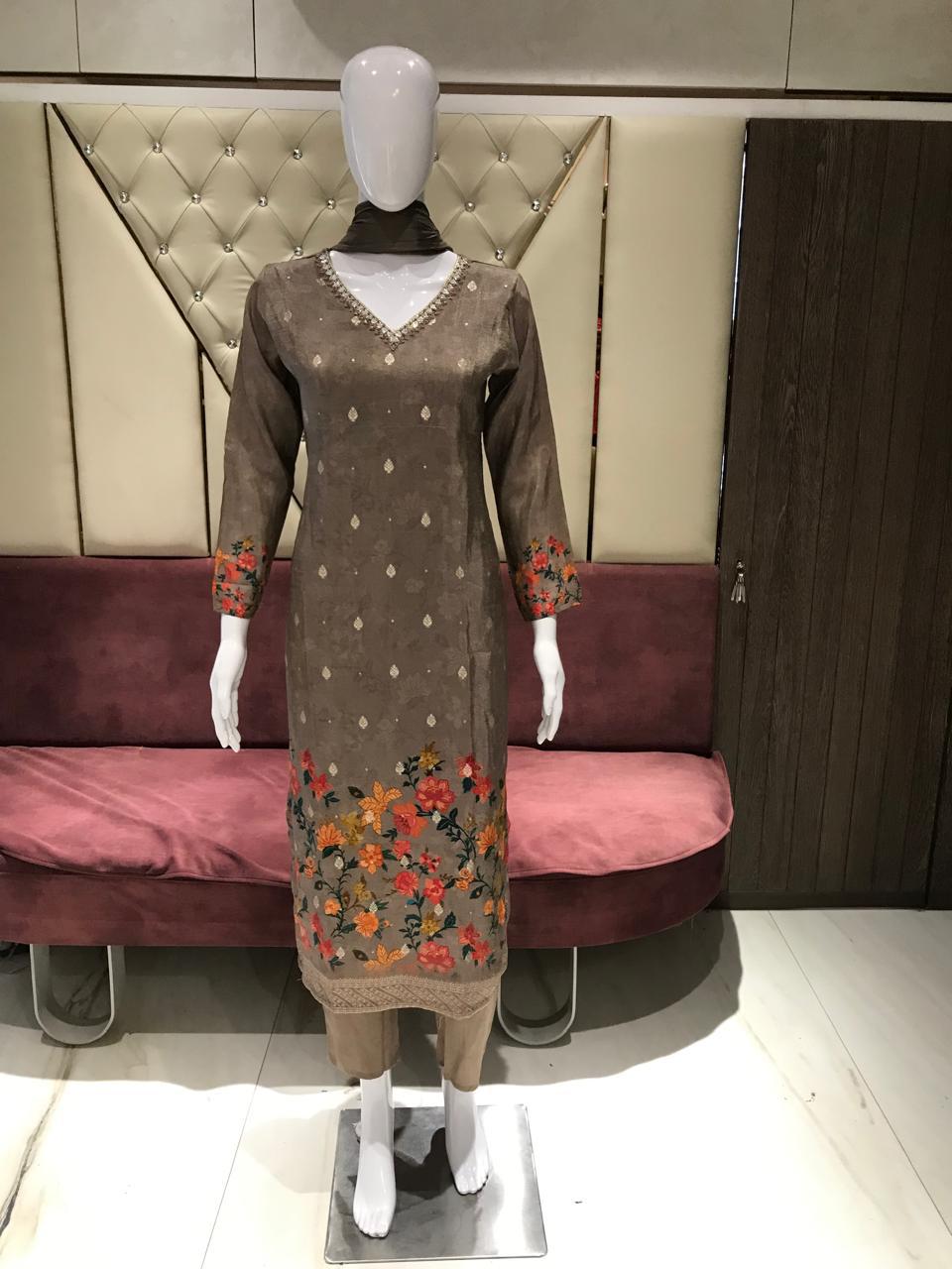 Pure Gaji Silk 3 Piece Kurti Set