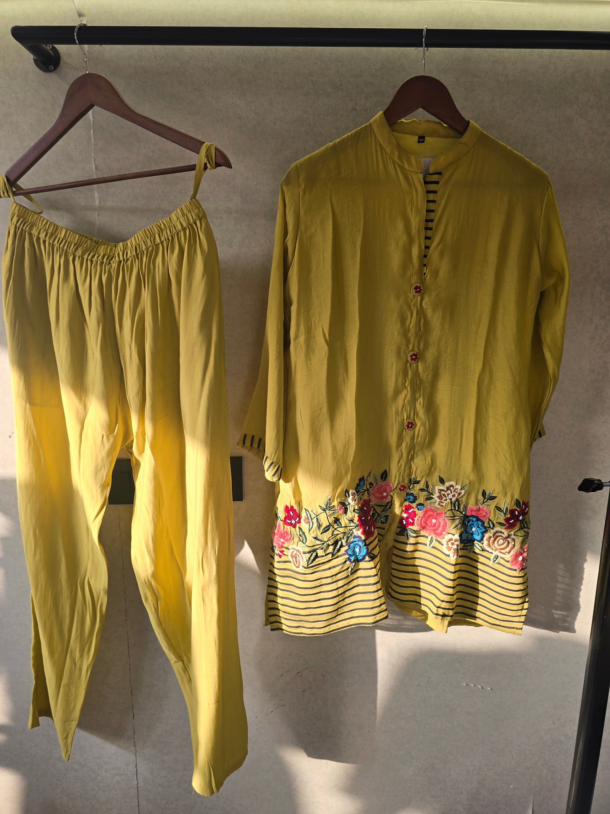 Mustard Floral Embroidered Co-Ord Set