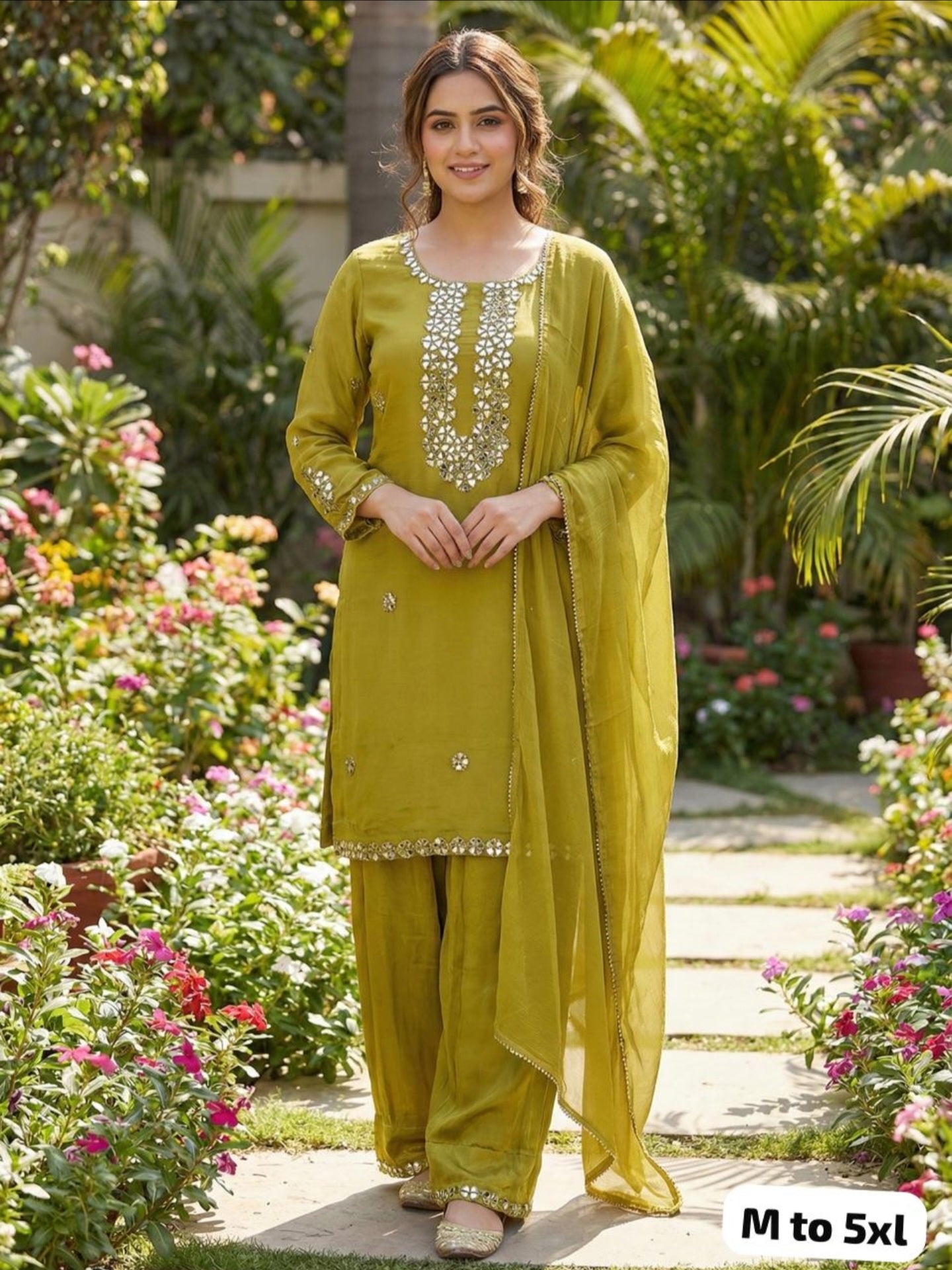 Image of Pure Chinnon Crepe 3-Piece Designer Set with Handwork