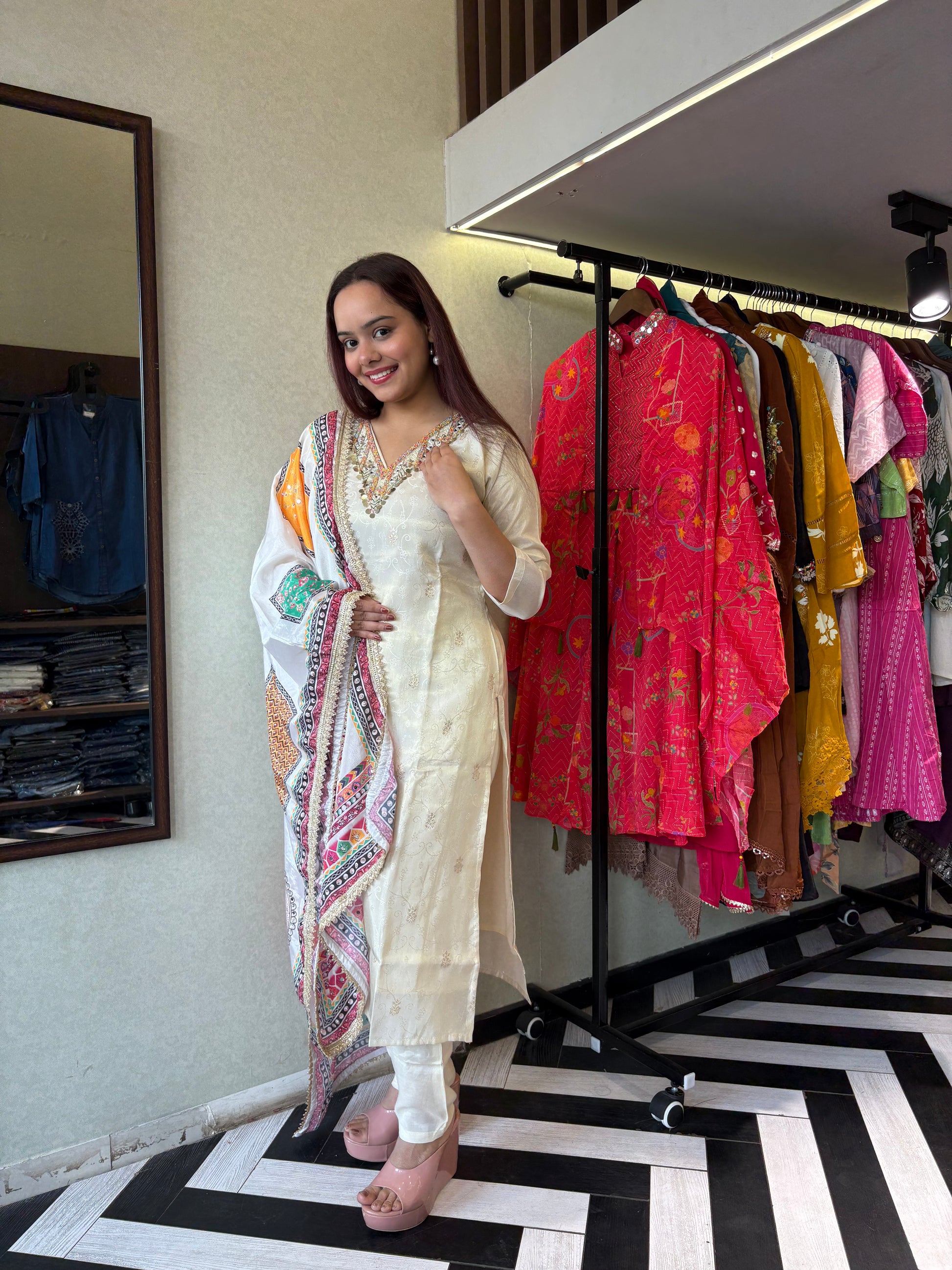 Pure Shimmer  3 Piece with Hand work