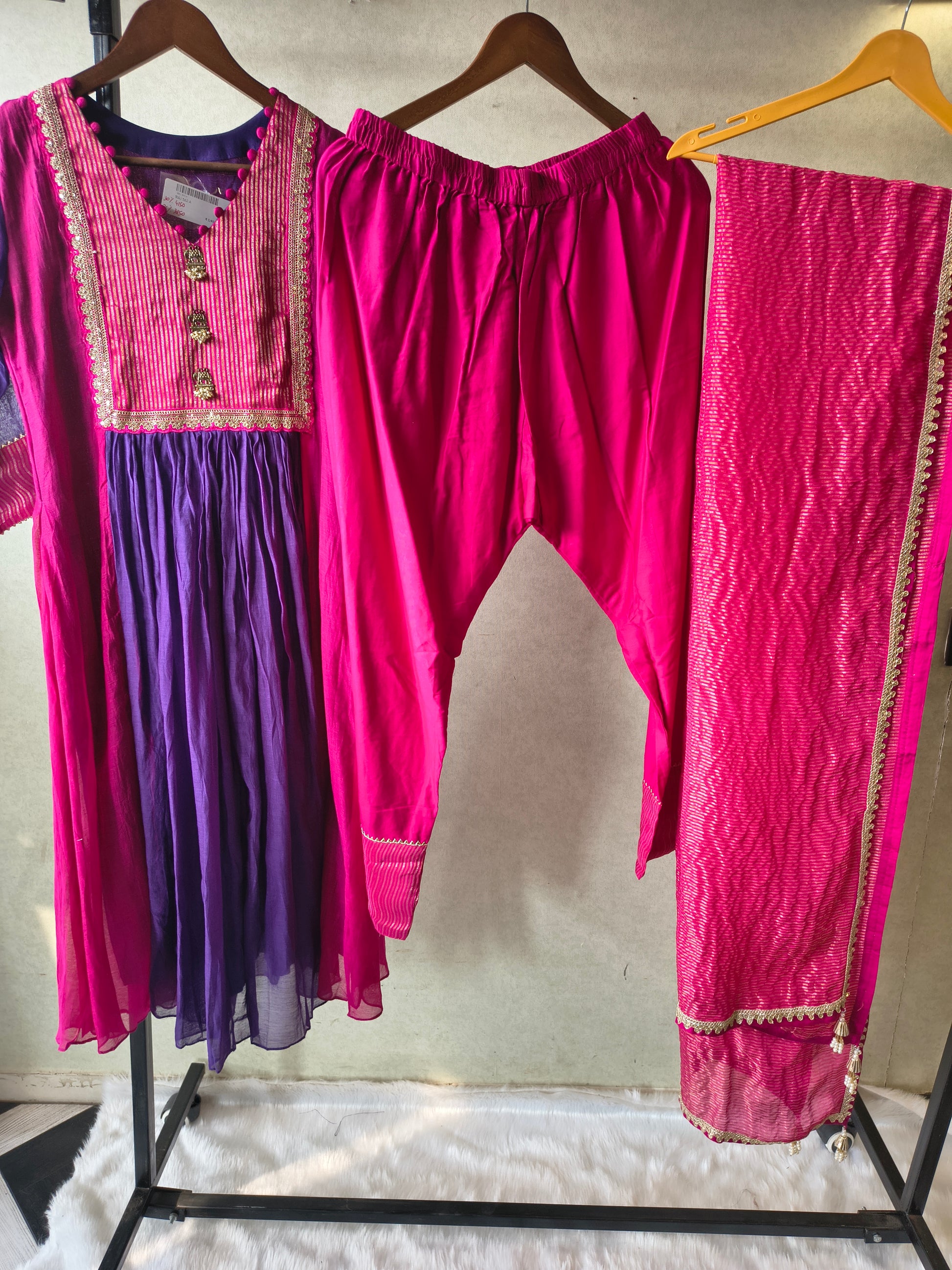 Magenta & Royal Purple Georgette Anarkali Suit Set with Embroidered Yoke & Designer Dupatta – Premium 3 Piece Ethnic Ensemble