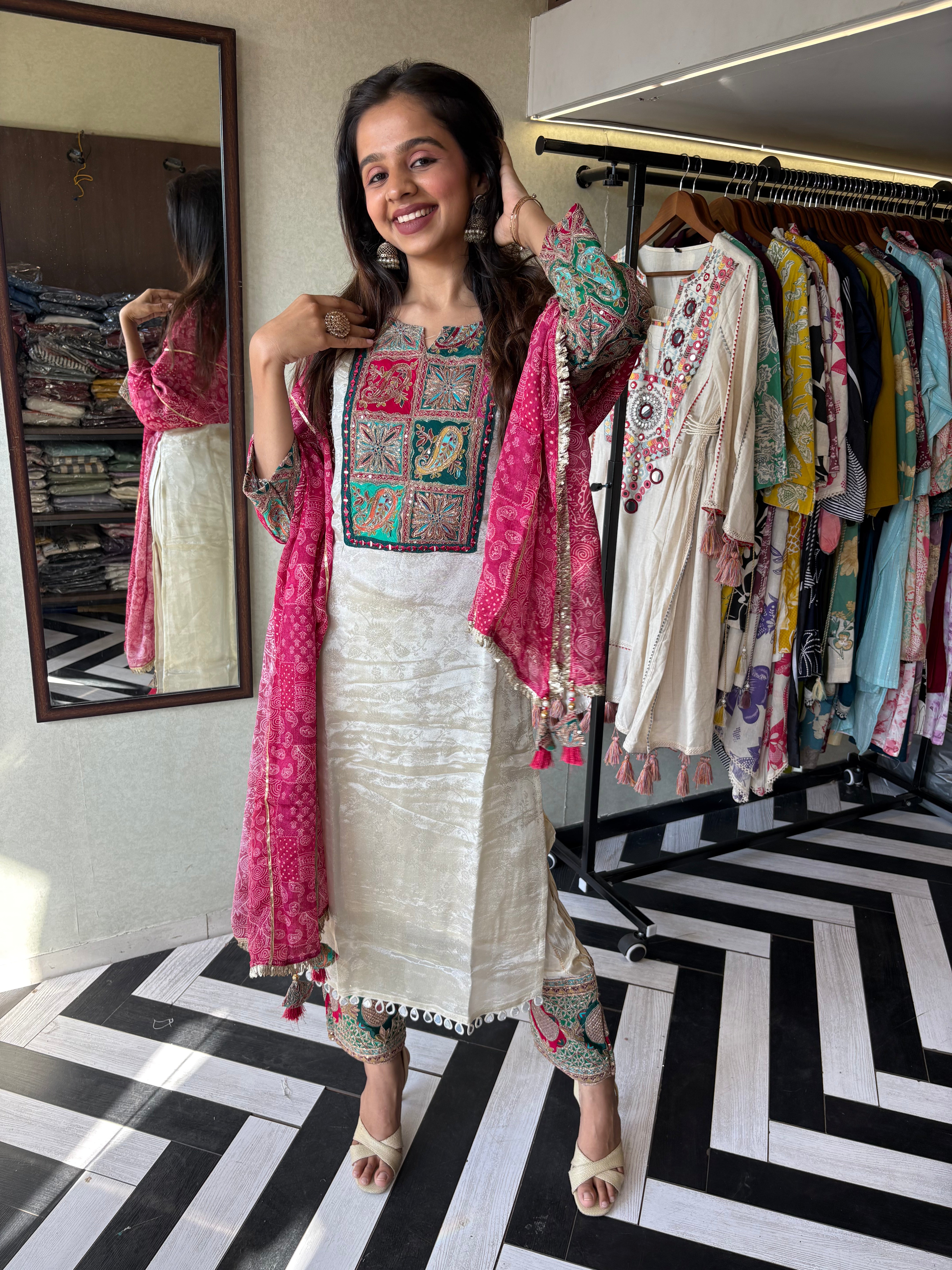 Image of This pure cotton co-ord set in a designer white print is your summer savior - soft on the skin, bold on fashion