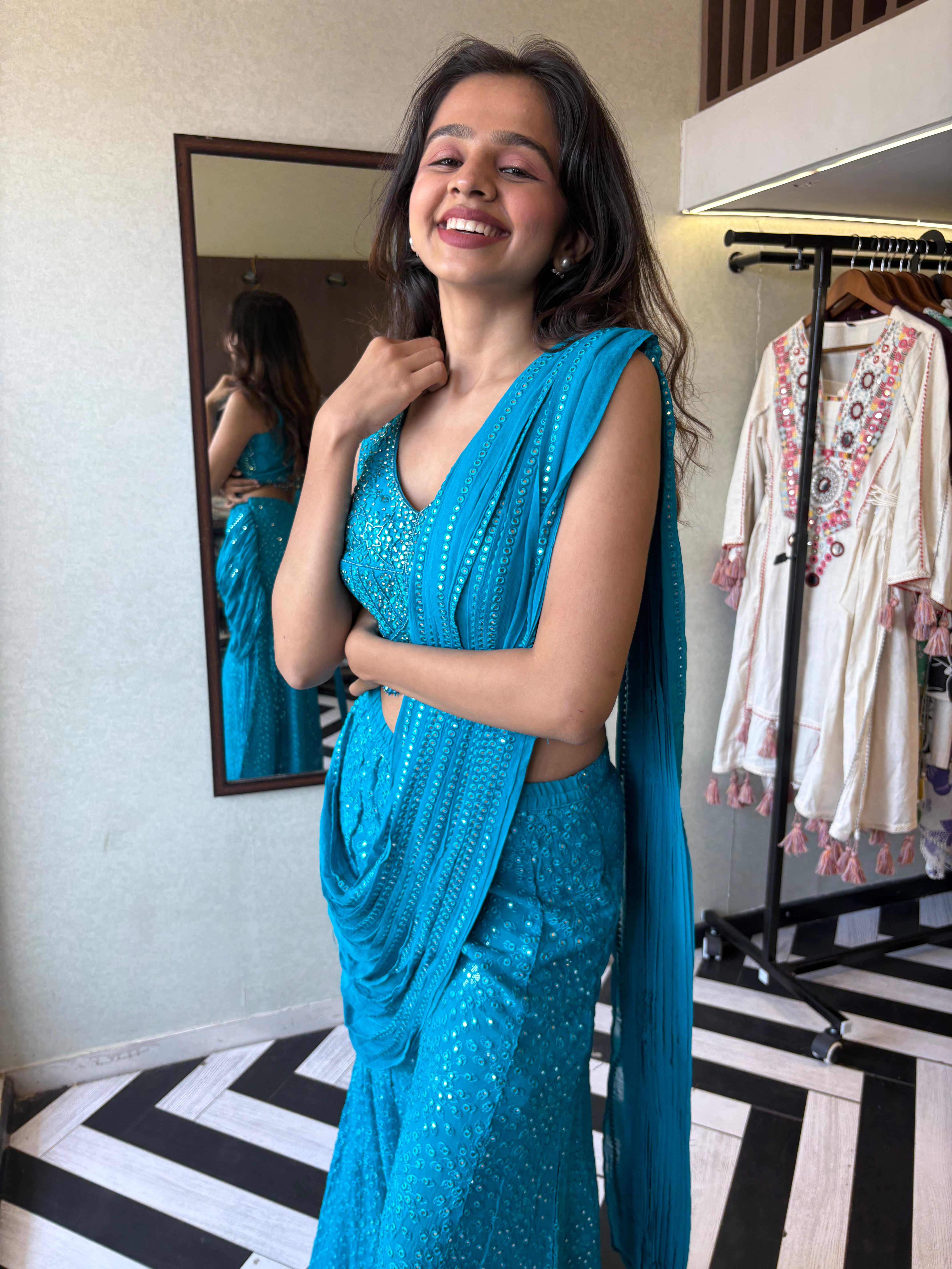 Our Deep Blue Indo-Western Plazzo Set - where bold meets beautiful!