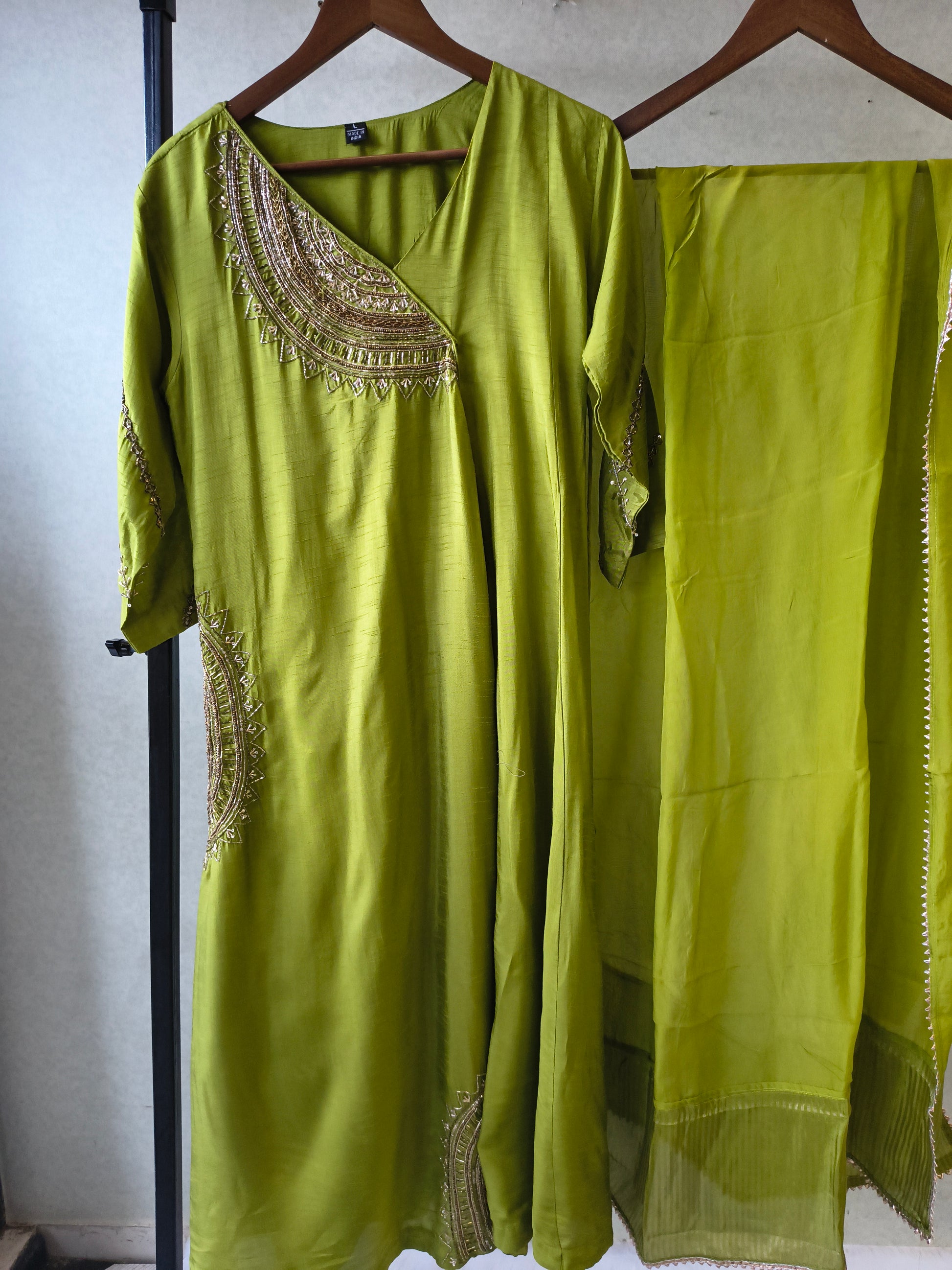 Lime Green Hand-Embroidered Designer Kurta Set with Organza Dupatta | Premium 3 Piece Ethnic Suit