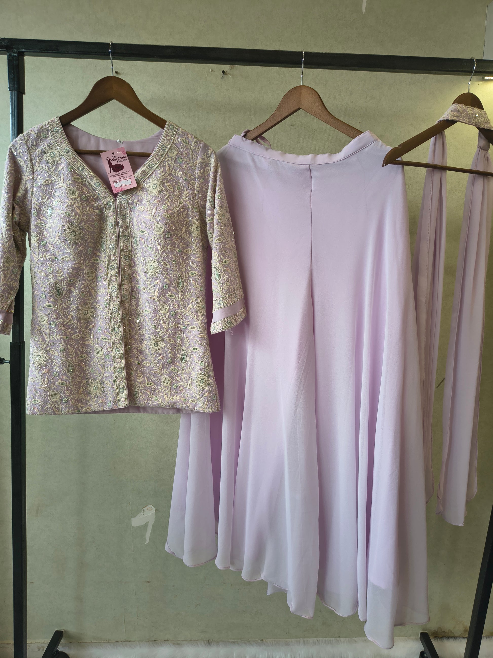 Pastel Lilac Designer Embroidered Peplum Sharara Set with Chiffon Dupatta | Premium 3 Piece Festive Ensemble