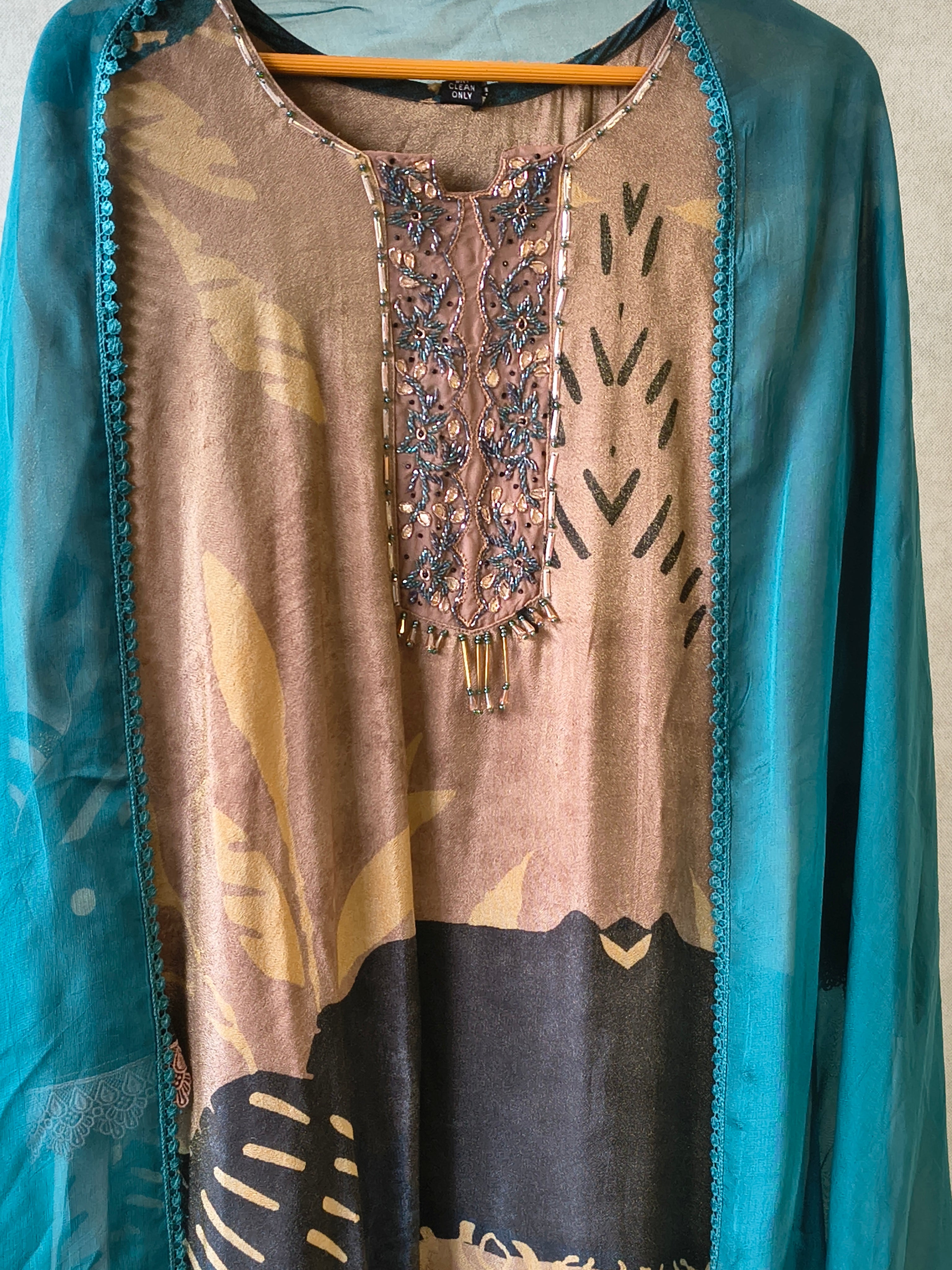 Image of Premium Abstract Print Straight Kurta with Cigarette Pants & Dupatta Set