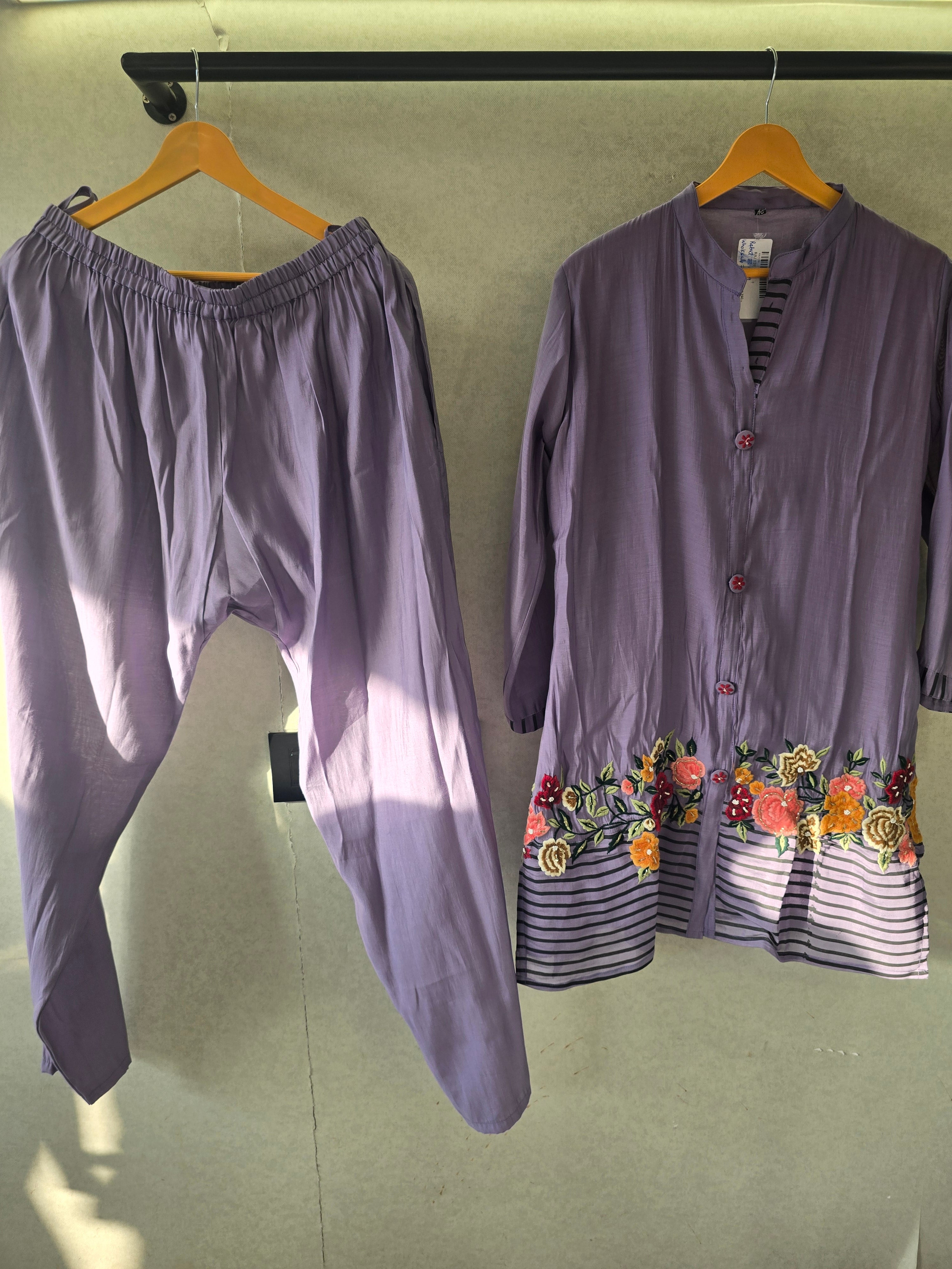 Image of Lavender Floral Embroidered Co-Ord Set