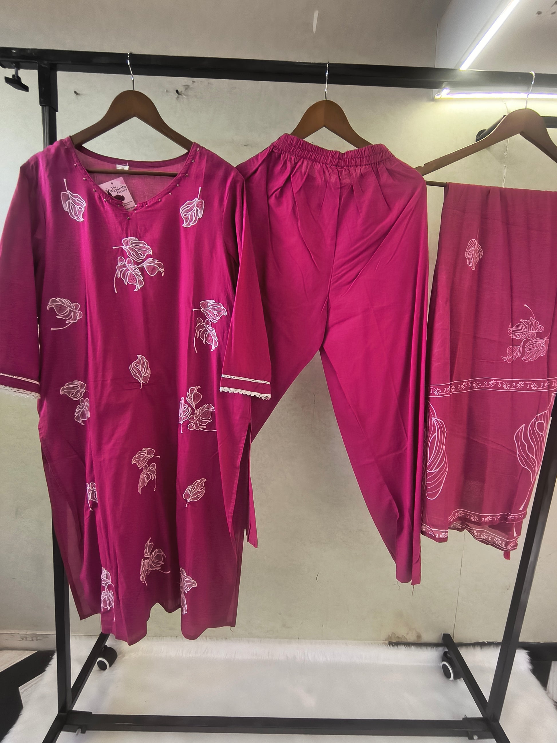 Premium Magenta Floral Printed Kurta Set with Matching Dupatta