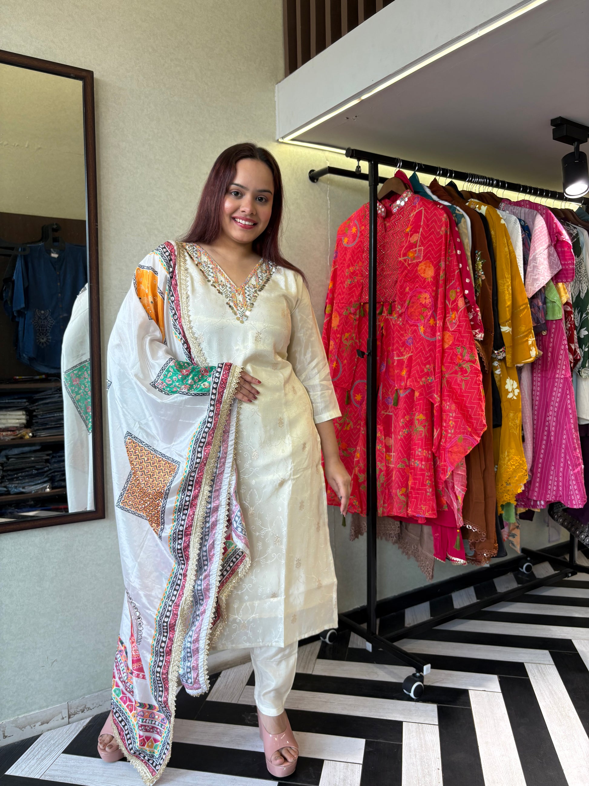 Pure Shimmer  3 Piece with Hand work