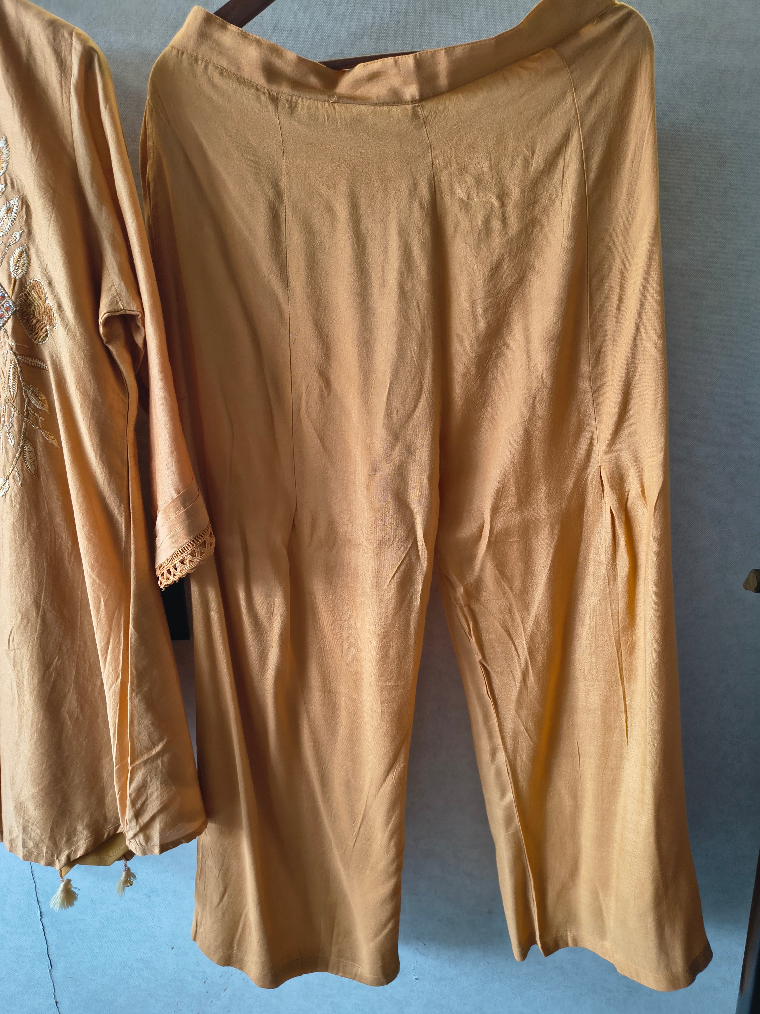 Image of Mustard Embroidered Premium Silk Co-Ord Set