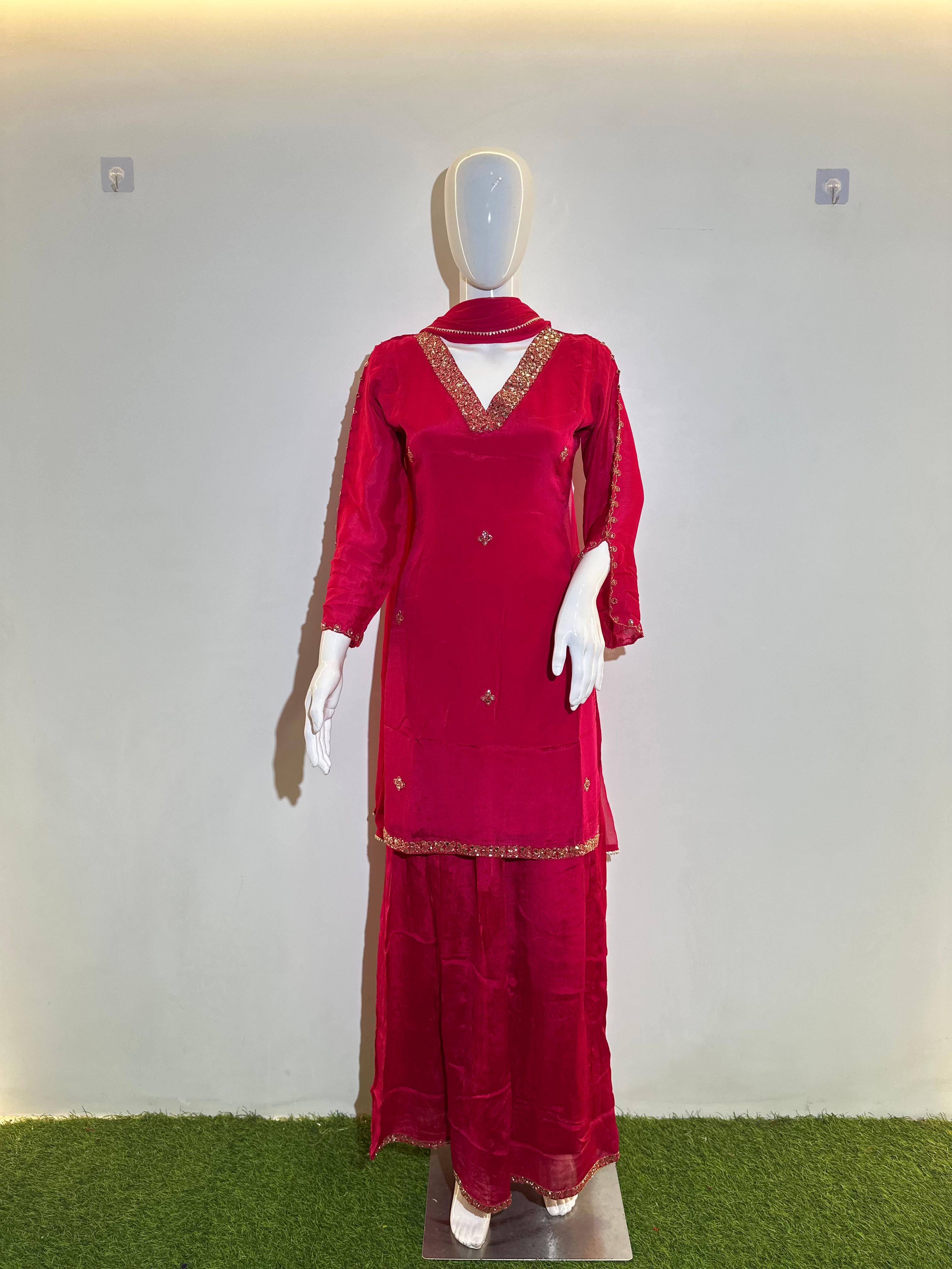 Image of Pure Chinnon Crepe 3-Piece Designer Set with Handwork