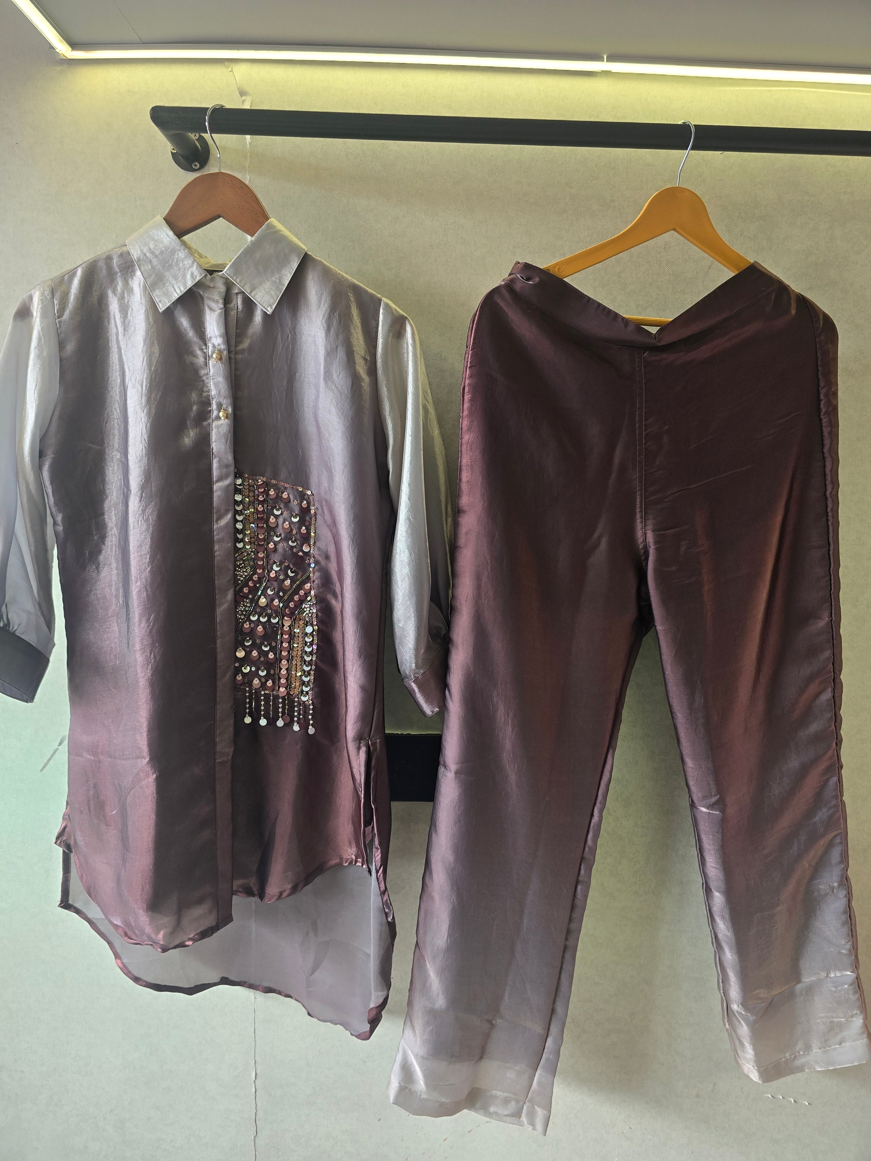Image of Metallic Ombre Satin Embellished Co-Ord Set