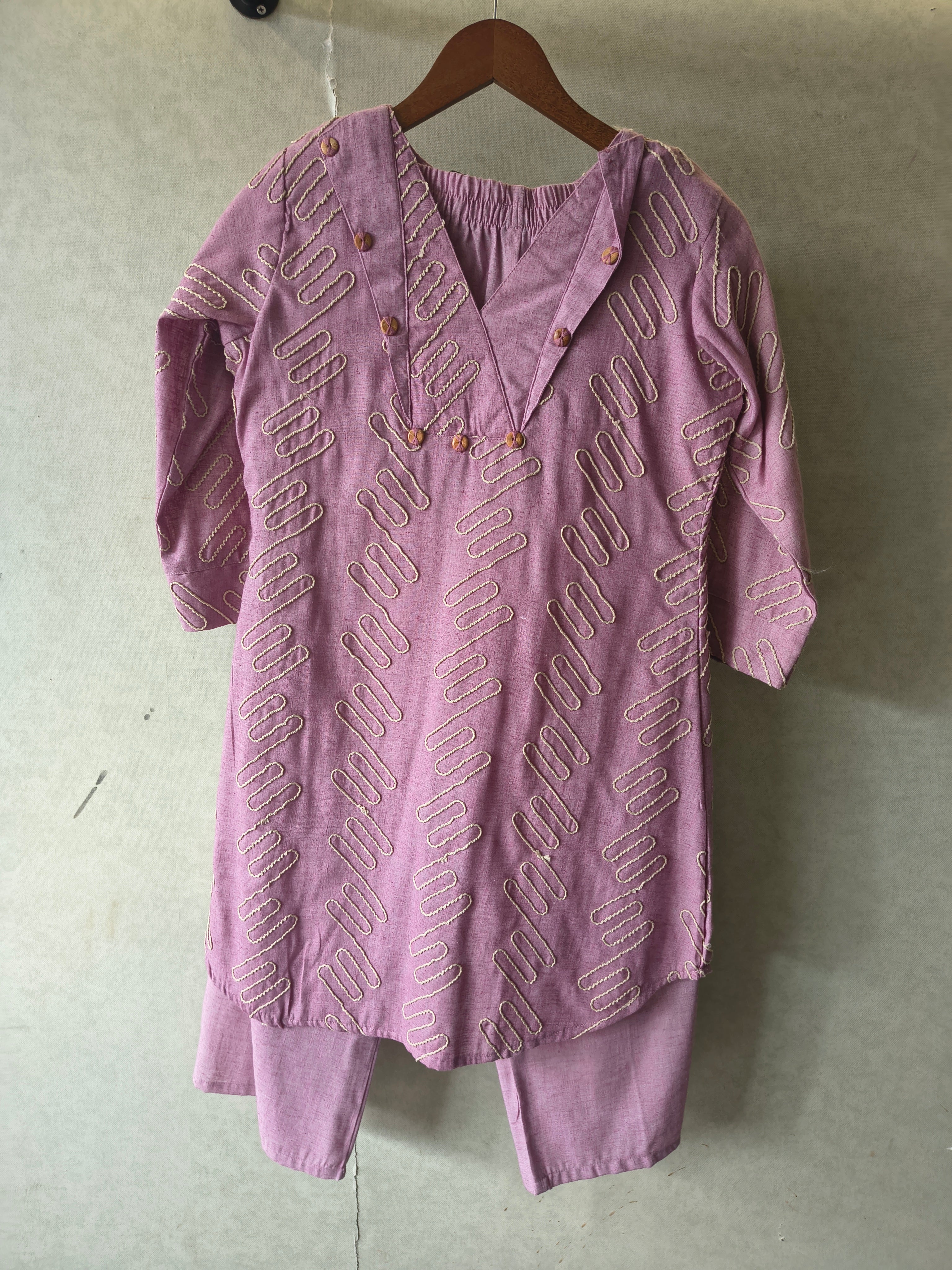 Image of Dusty Rose Embroidered V-Neck Designer Kurta Pant Co-Ord Set