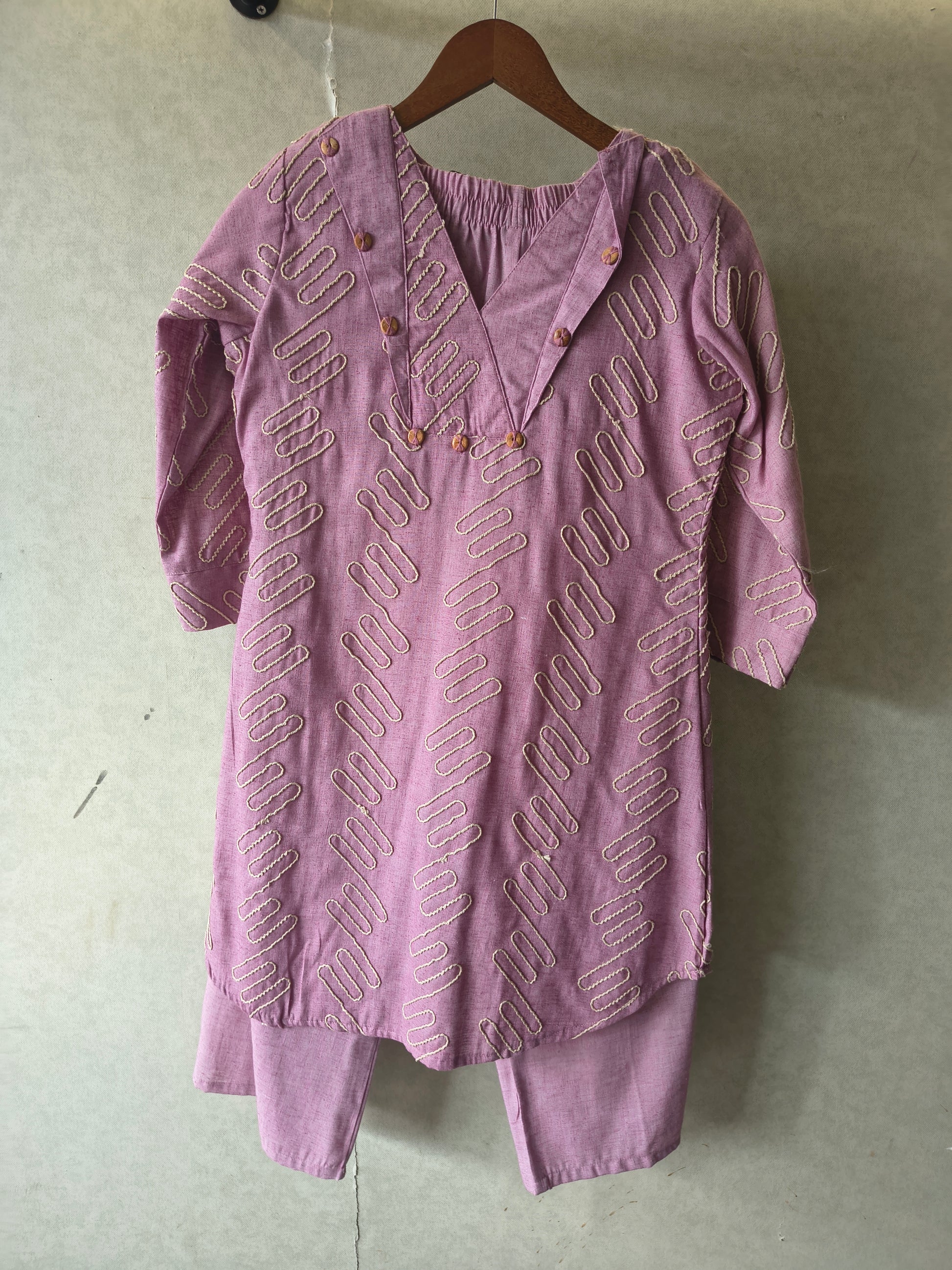 Dusty Rose Embroidered V-Neck Designer Kurta Pant Co-Ord Set
