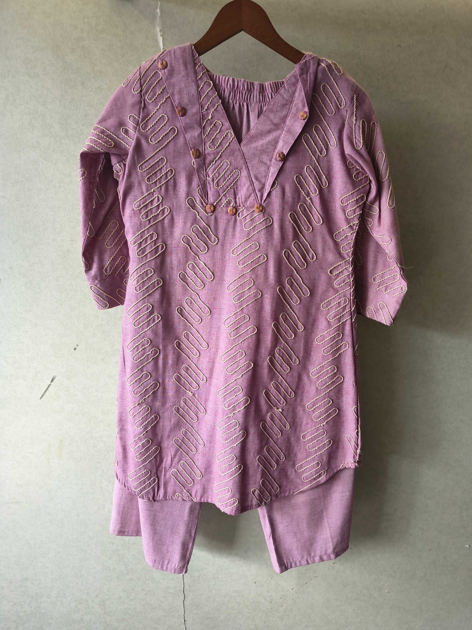 Dusty Rose Embroidered V-Neck Designer Kurta Pant Co-Ord Set