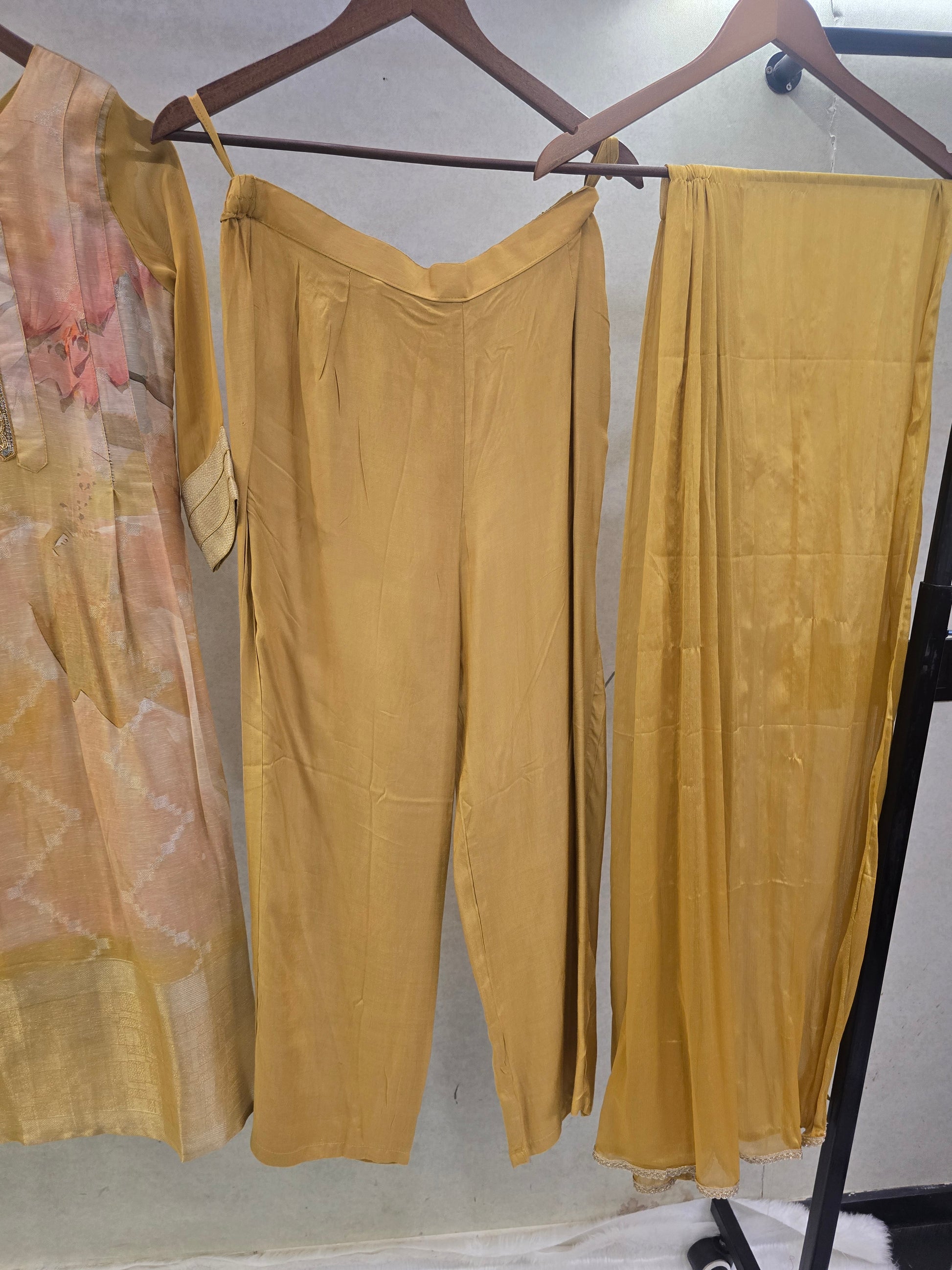Mustard Abstract Printed Designer Kurta Set with Chiffon Dupatta | Premium 3 Piece Ethnic Suit