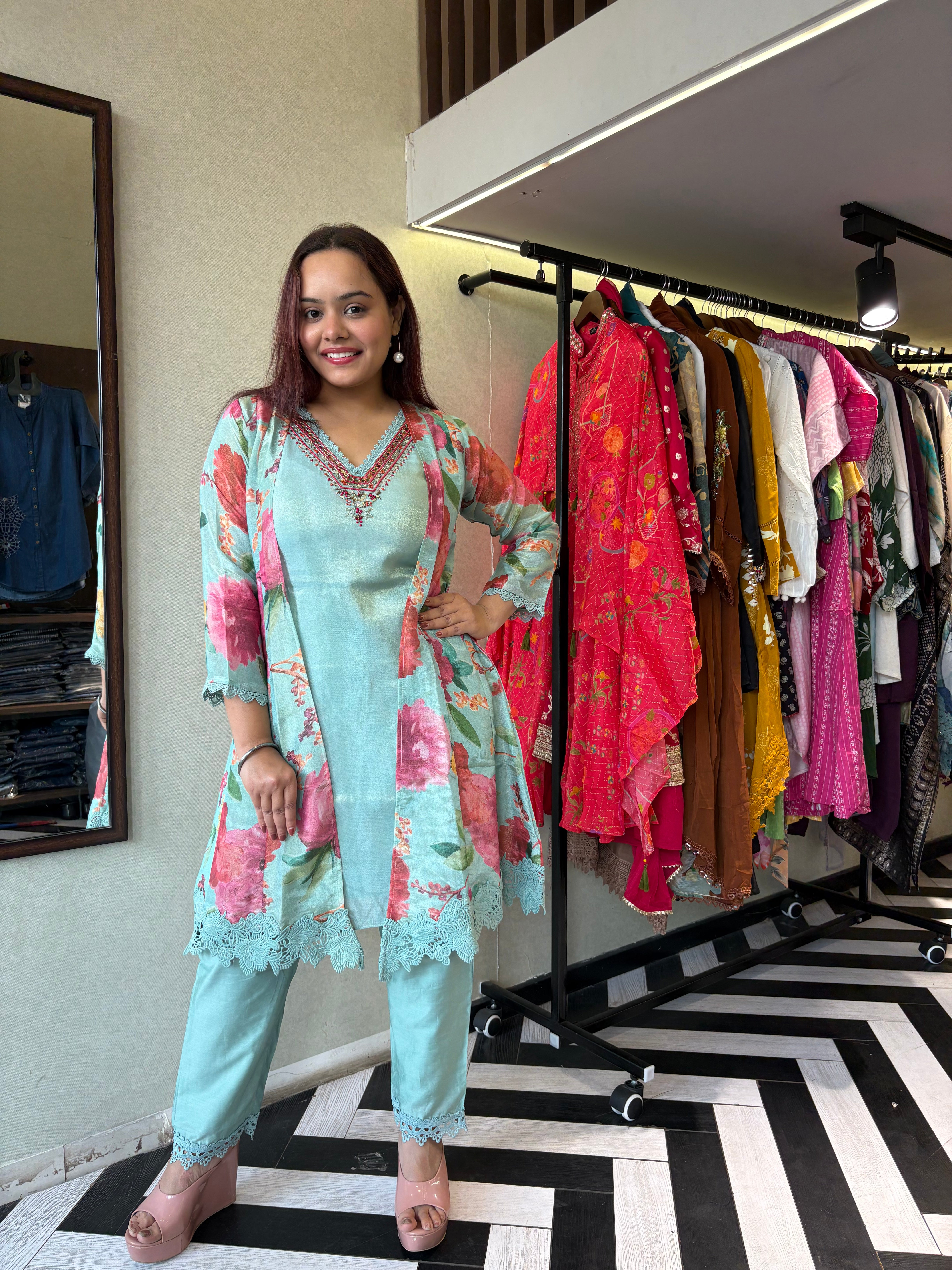 Image of Pure Georgette 3 Piece with Hand work