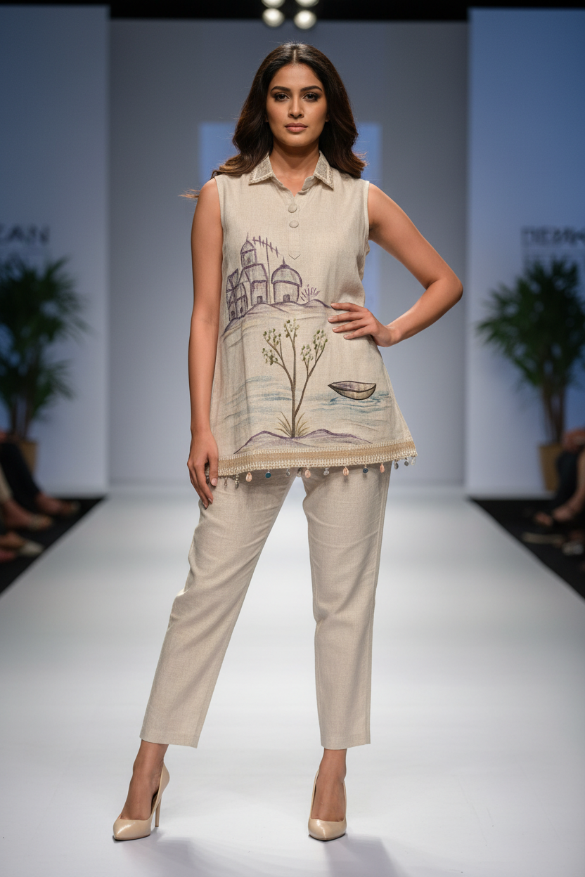 Image of Natural Linen Scenic Art Co-Ord Set