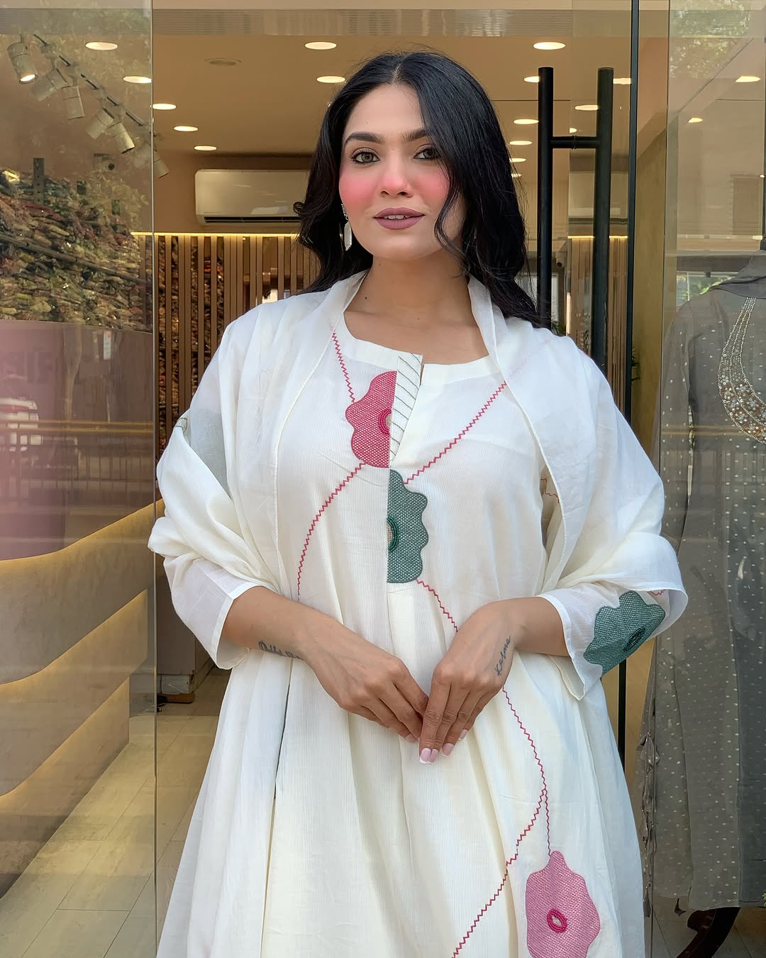 Image of Beautiful Heavy qualit Mul cotton Fabric designer festive wear Top pant with Heavy Embroidery Work with lining