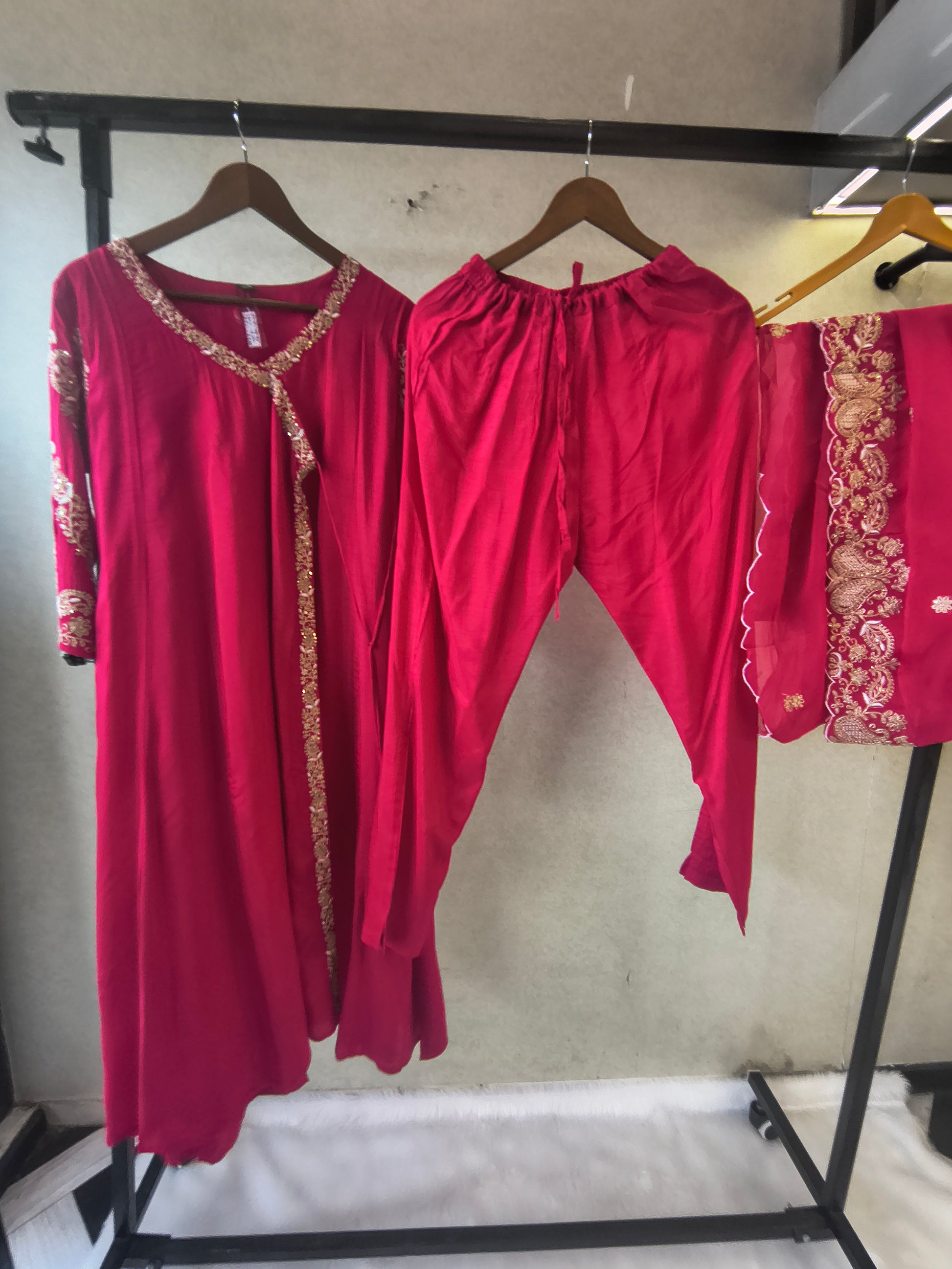 Rani Pink Embroidered Anarkali Kurta Set with Dupatta | Premium 3 Piece Festive Ethnic Suit