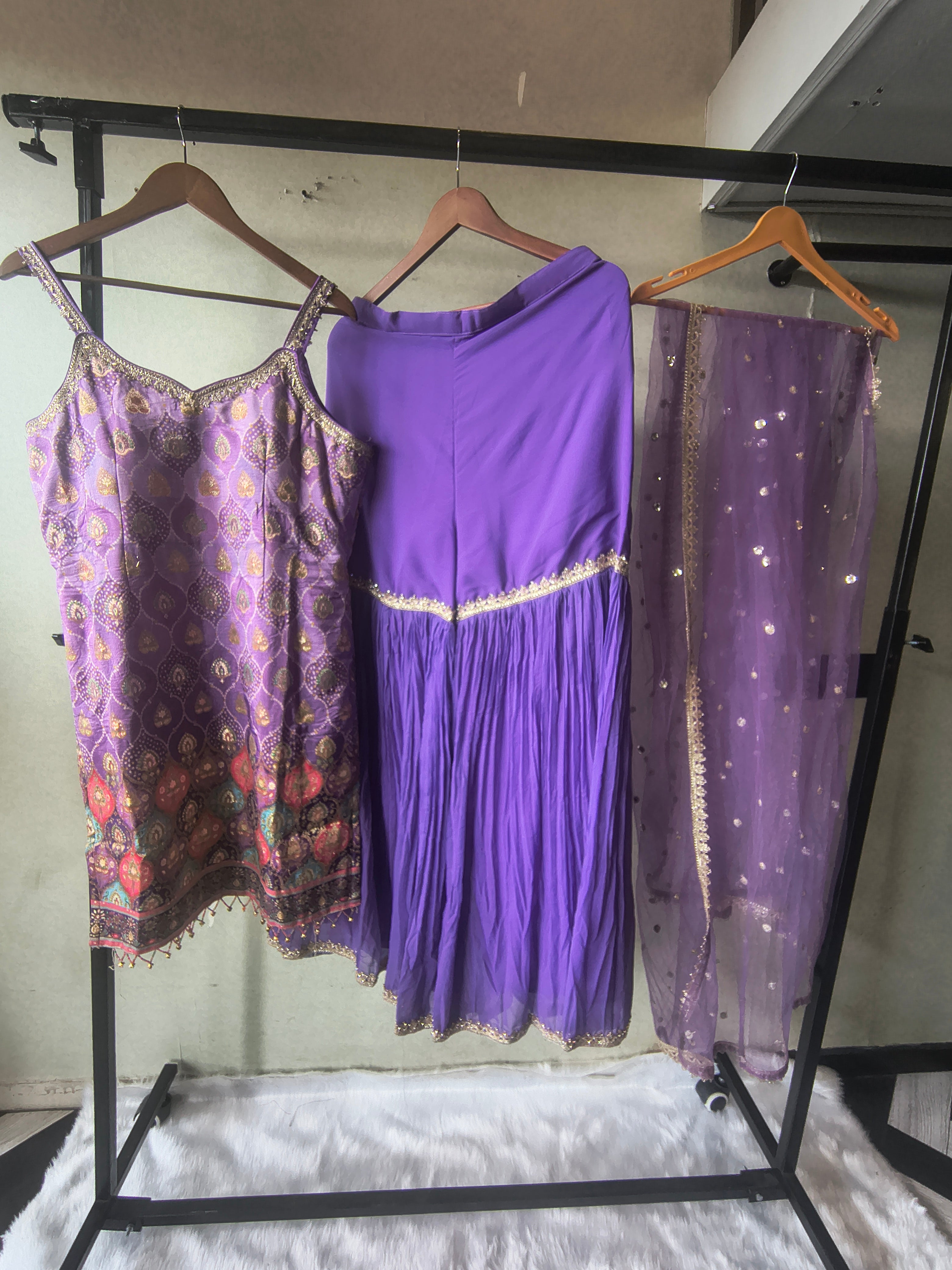 Image of Lavender Brocade Kurti Sharara Set with Sequinned Dupatta – Premium 3 Piece Festive Ensemble